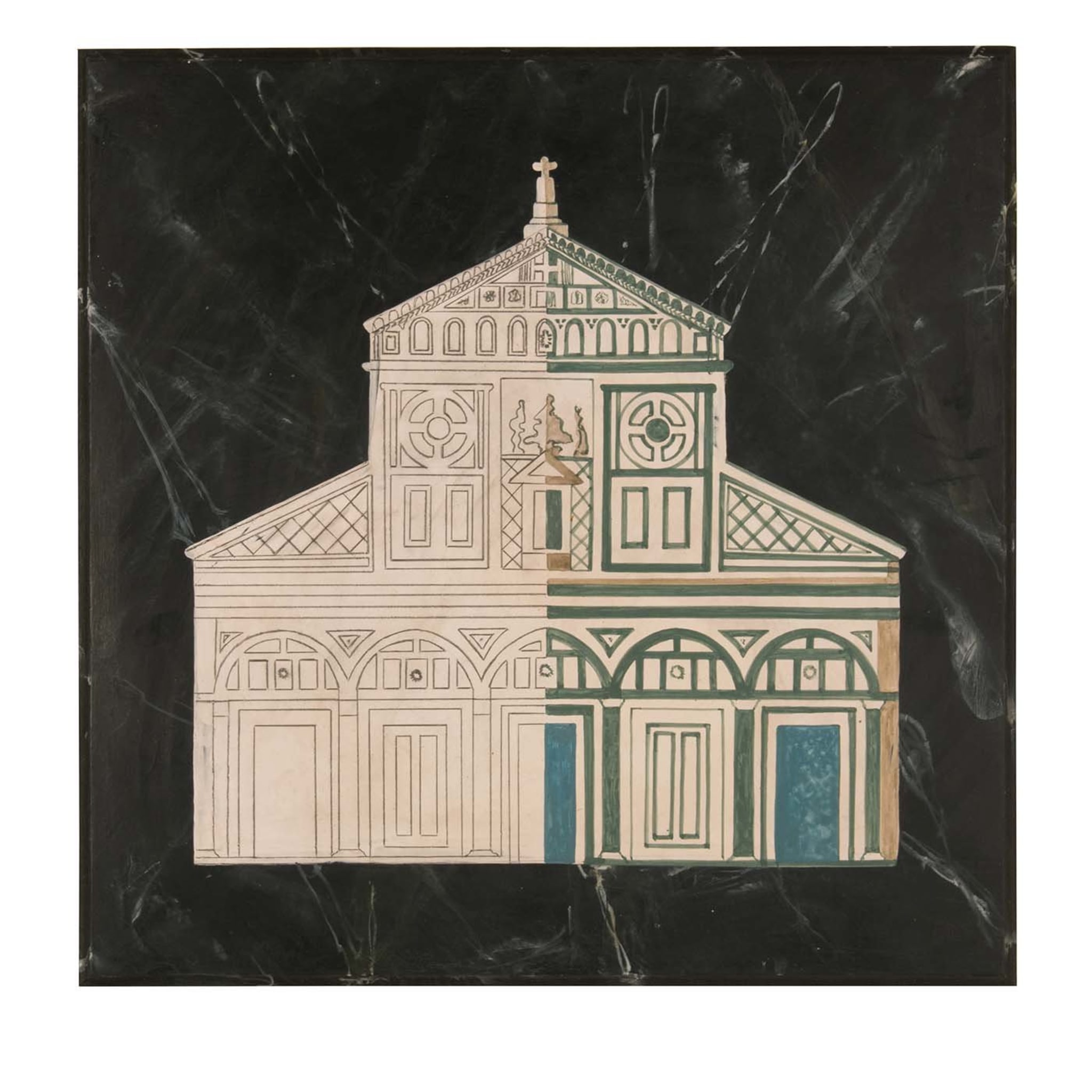 Schwarze quadratische Tafel der Basilika San Miniato - Hauptansicht