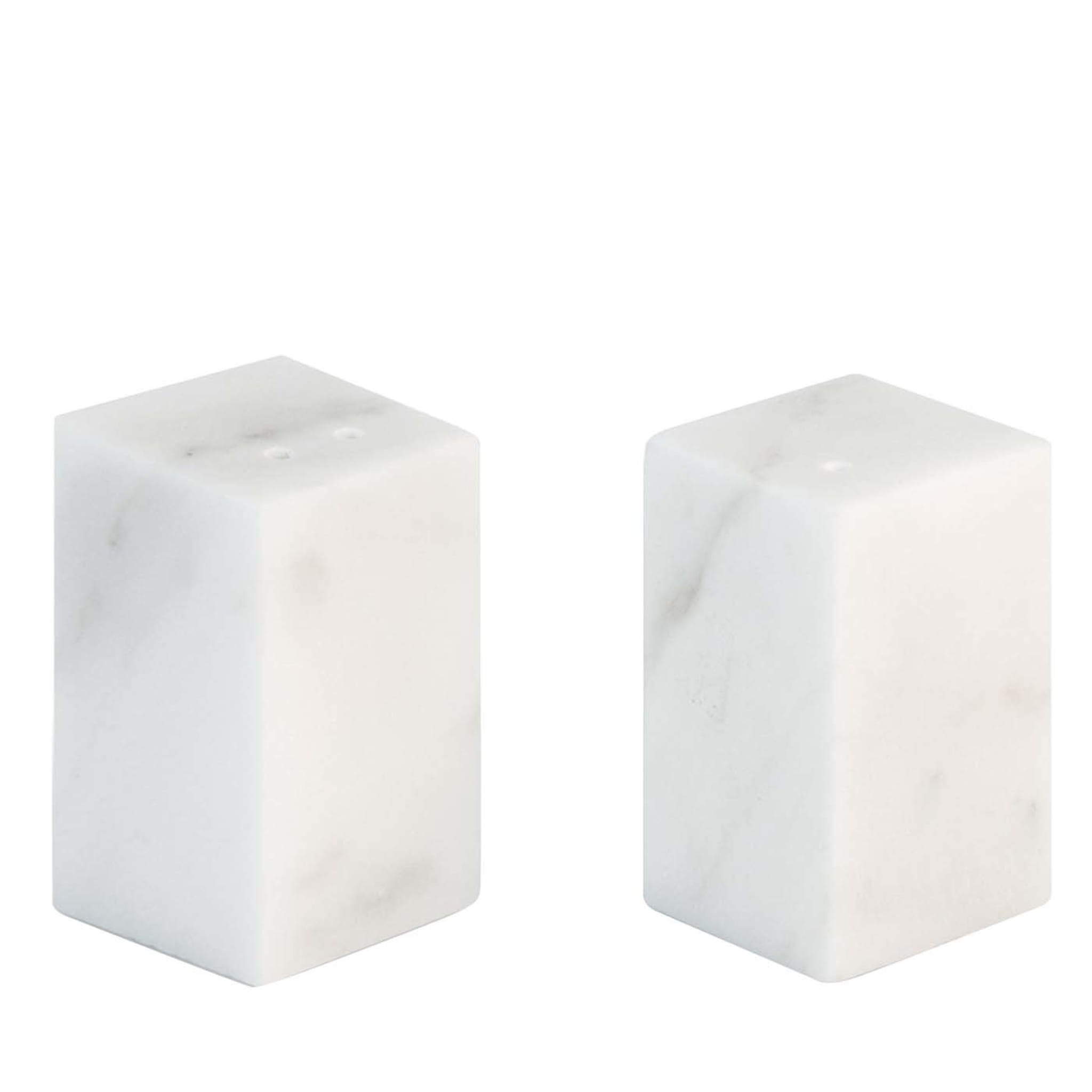 Sel et poivre rectangulaires en marbre blanc satiné  - Vue principale