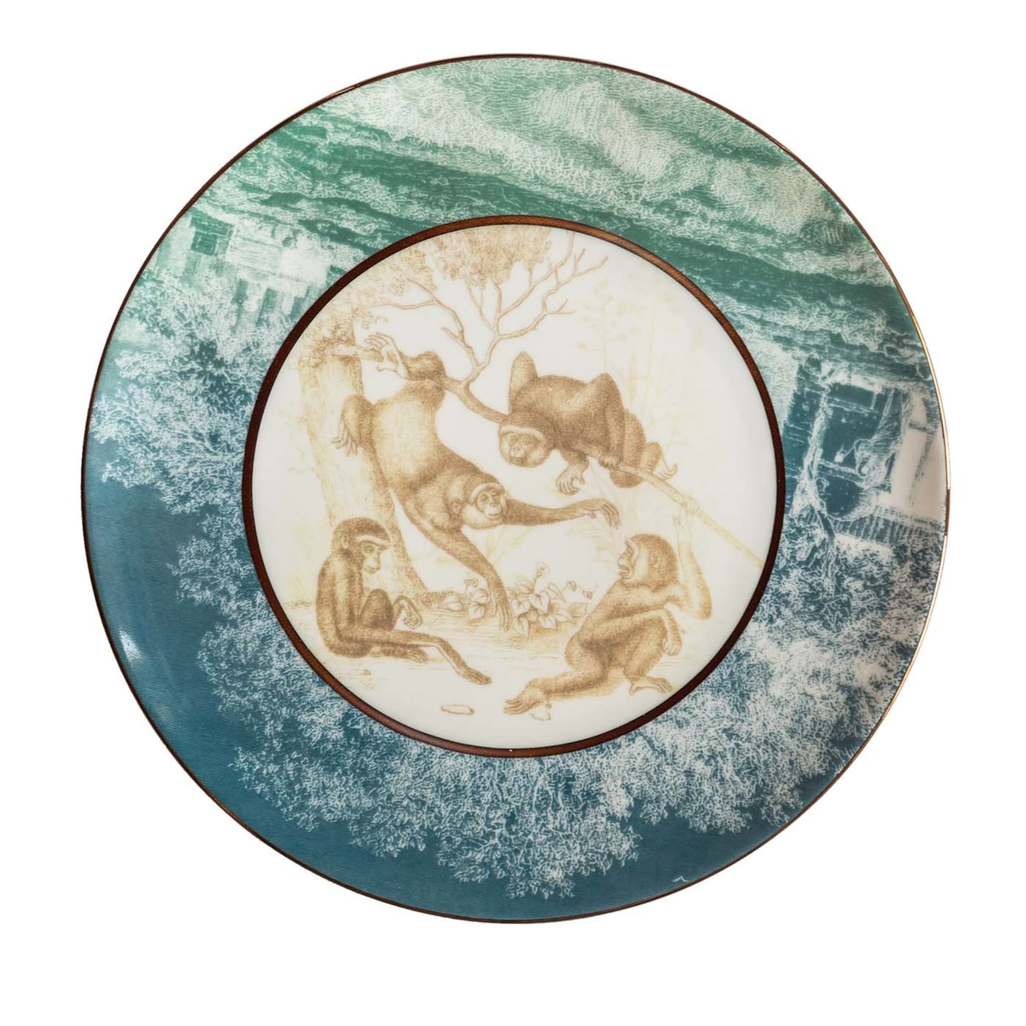 Galtaji Piatto Piano In Porcellana Con Paesaggio E Scimmiette #1 - Vista principale