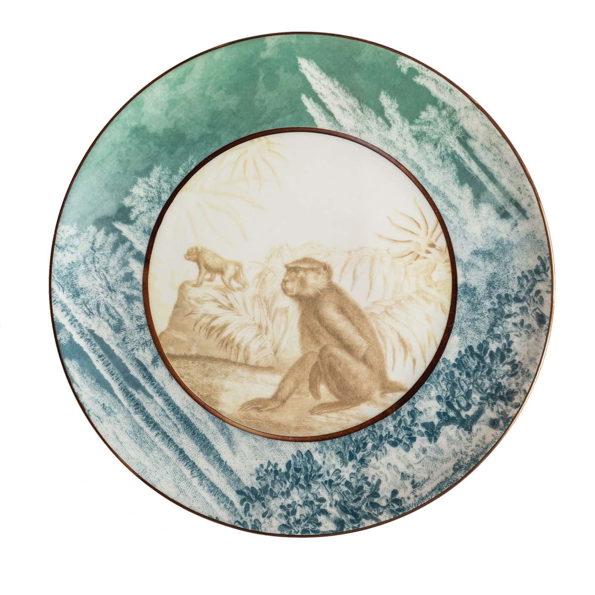 Galtaji Piatto Piano In Porcellana Con Paesaggio E Scimmiette #2 - Vista principale
