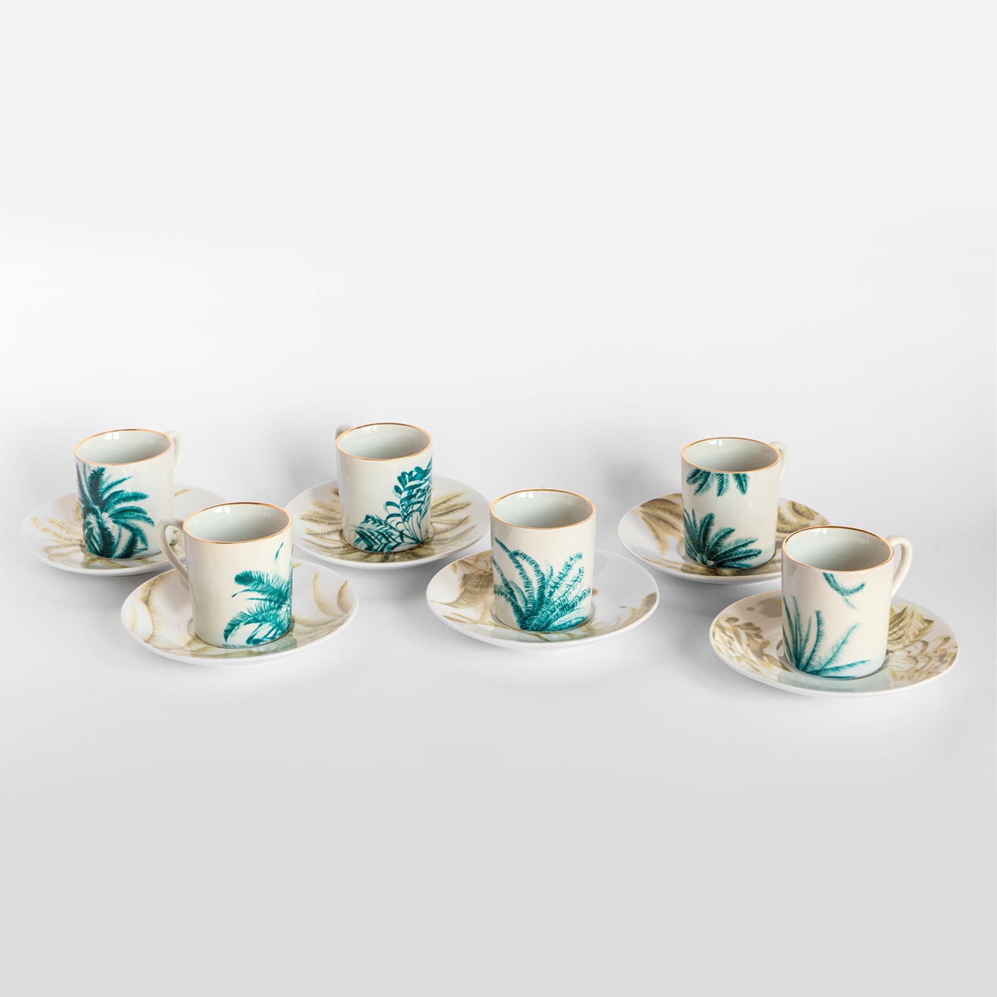 Las Palmas Set Of 6 Porcelain Espresso Cups With Blue And Yellow Palms - Alternative view 1