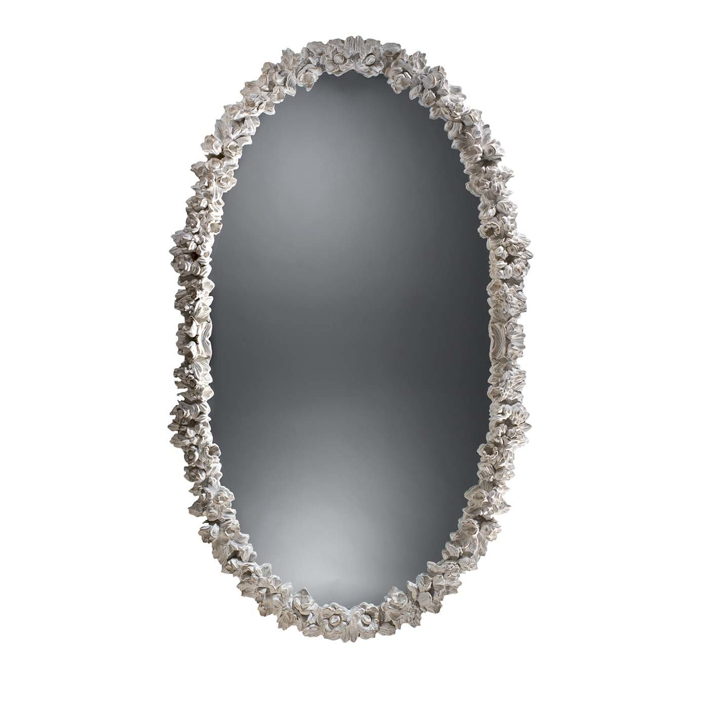 Antique White Oval Wall Mirror - Spini Firenze