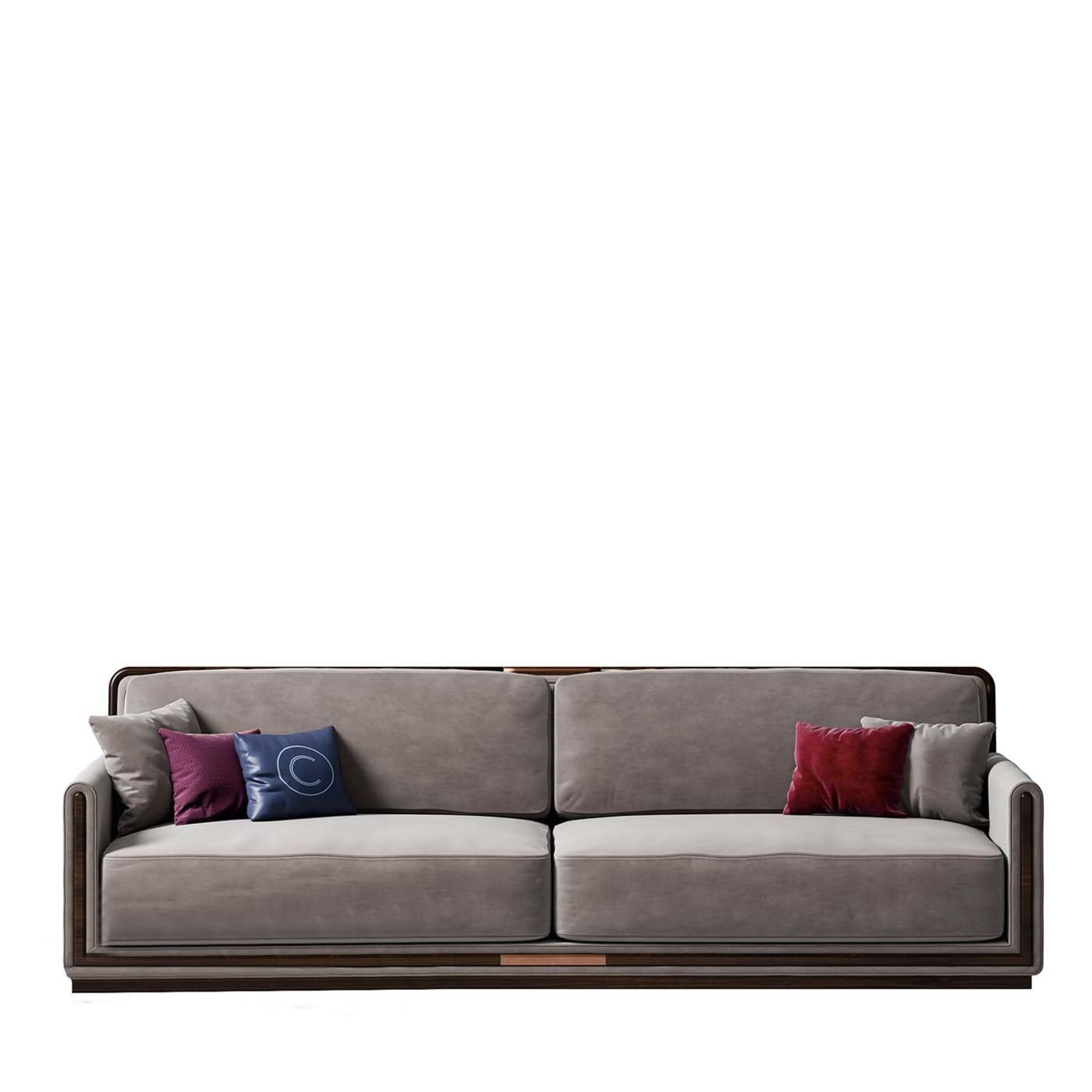 Gray Leather 3-Seater Sofa - Main view