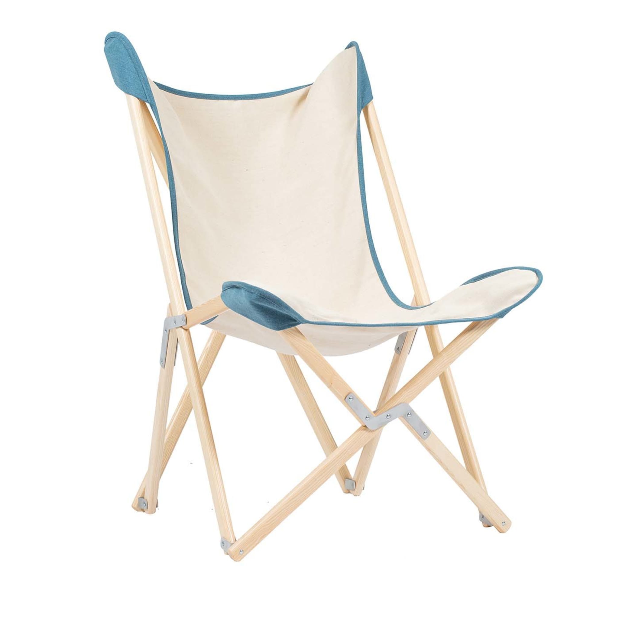 Tripolina Armchair in Cream and Teal Blue - Main view