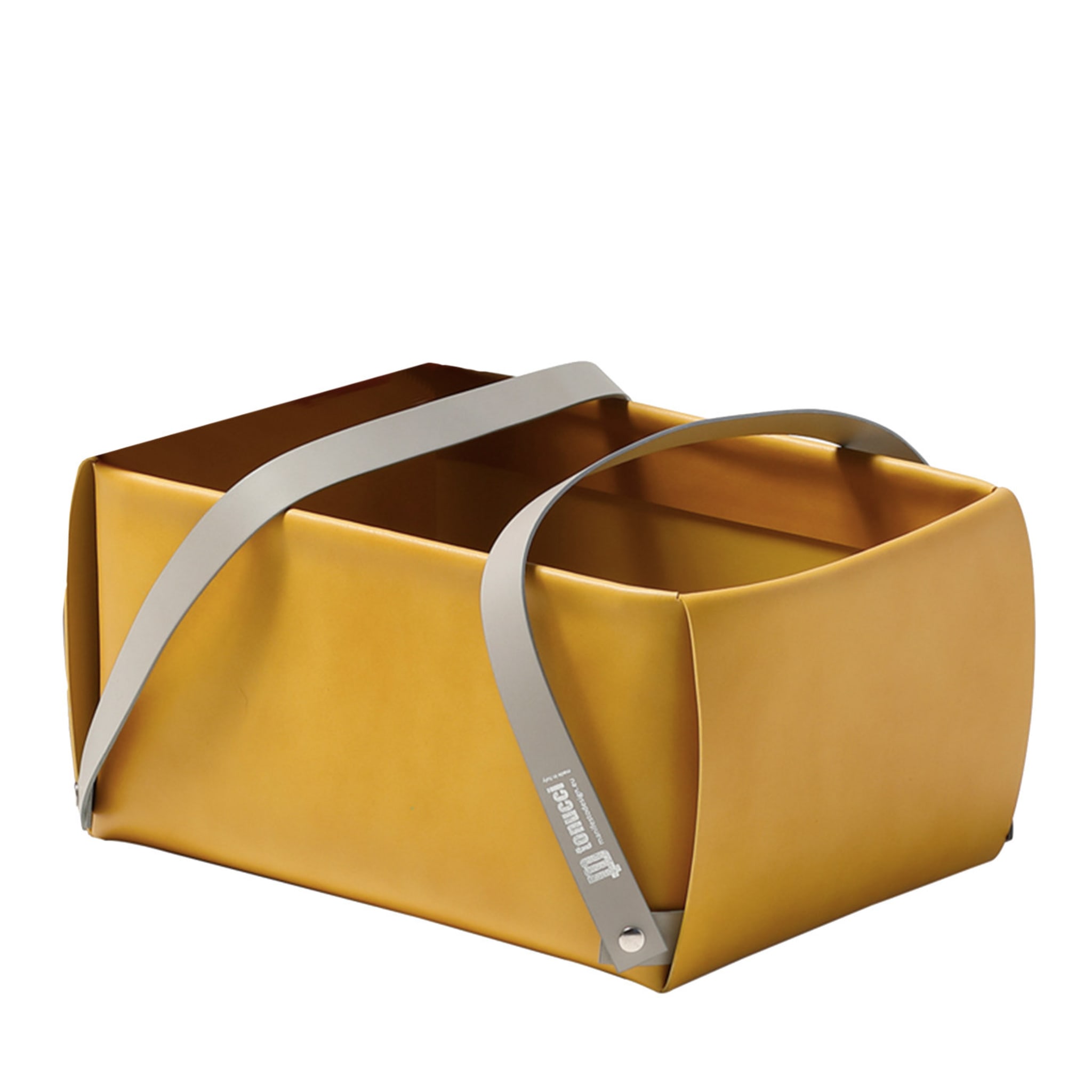 Lullabao Yellow Leather Basket with Handles by Viola Tonucci - Main view