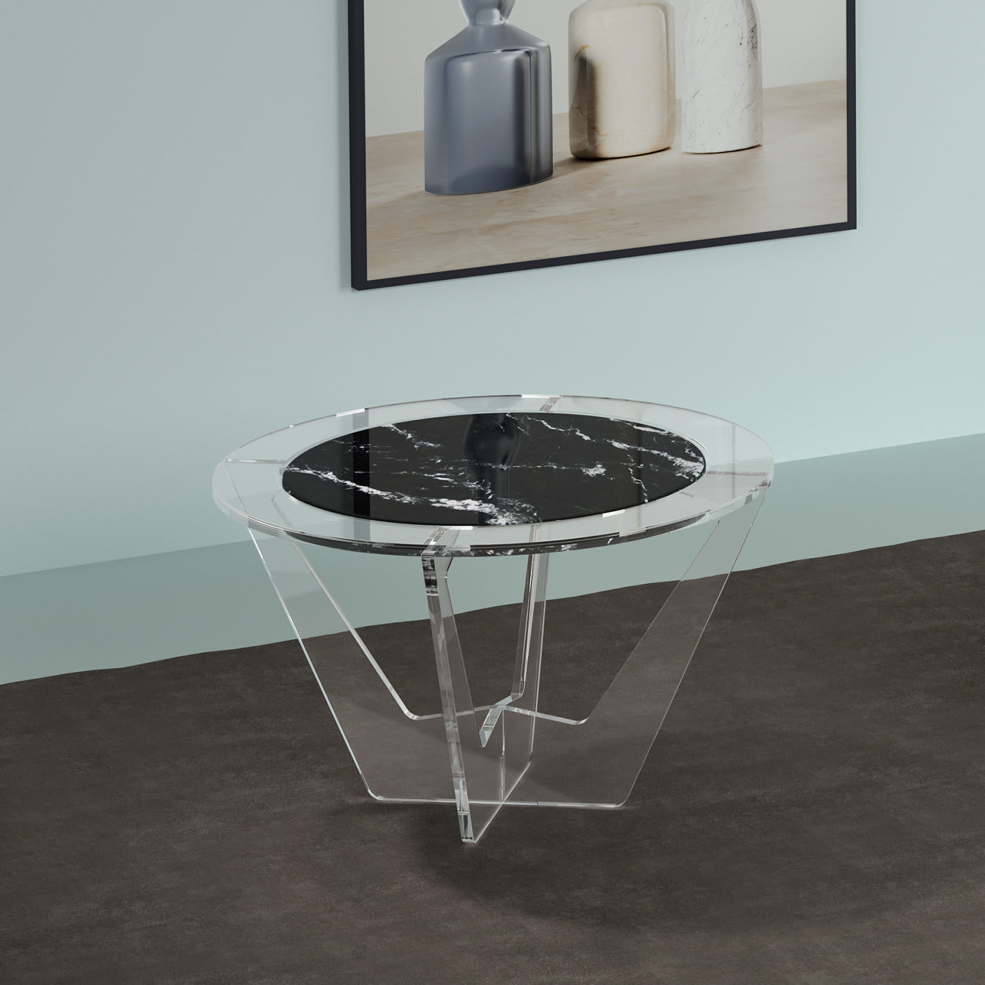Hac Gray Round Coffee Table with Gray Carnico Marble Top - Madea Milano
