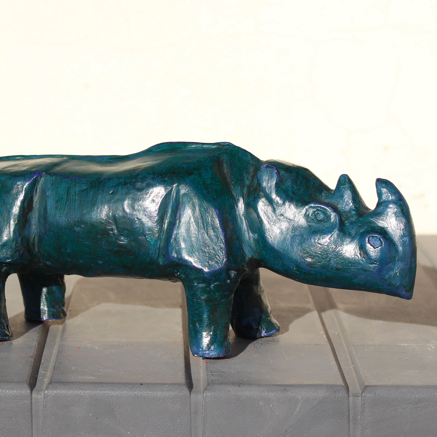 Dark Green Rhino Sculpture - Daniele Nannini