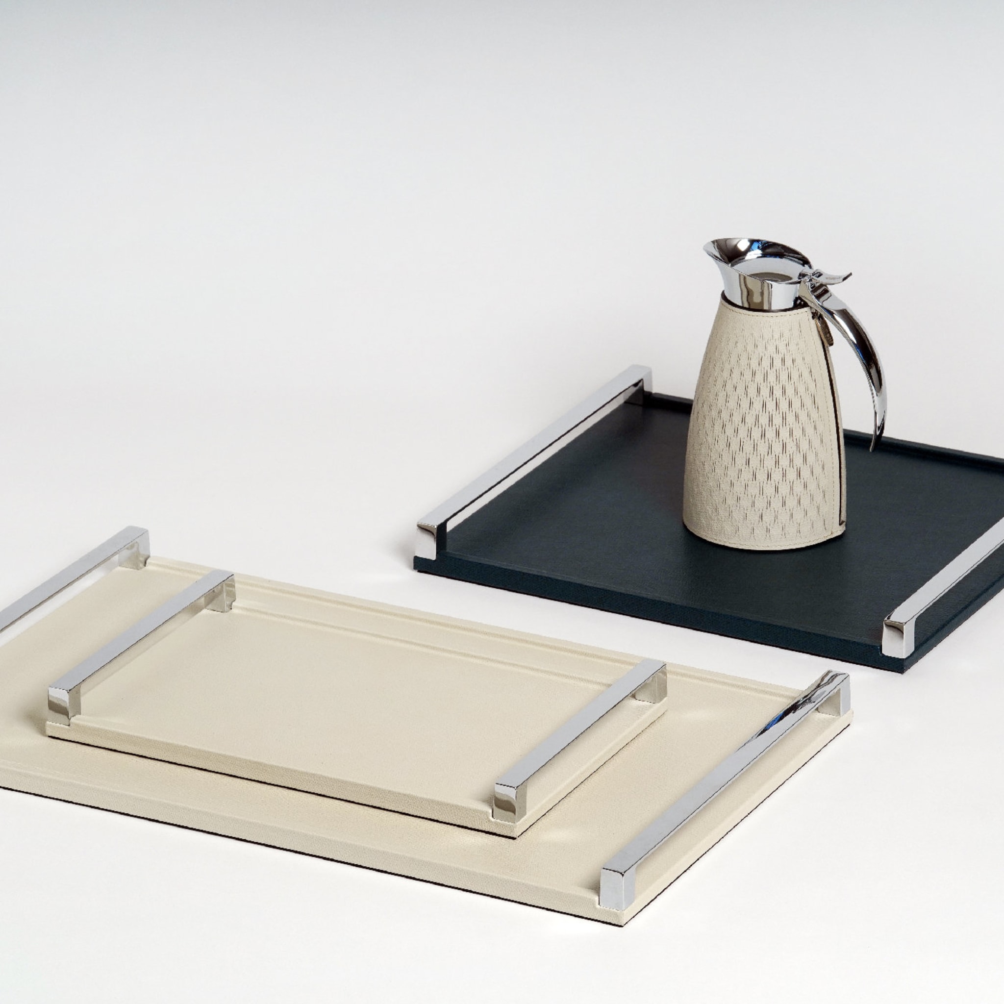 Giove Small Ivory Leather Tray - Alternative view 2