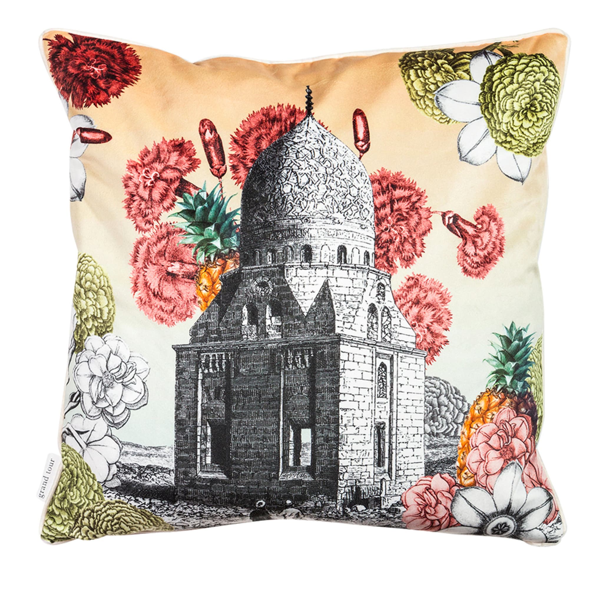 Cairo Velvet Cushion With Landscape And Flowers #1 - Main view