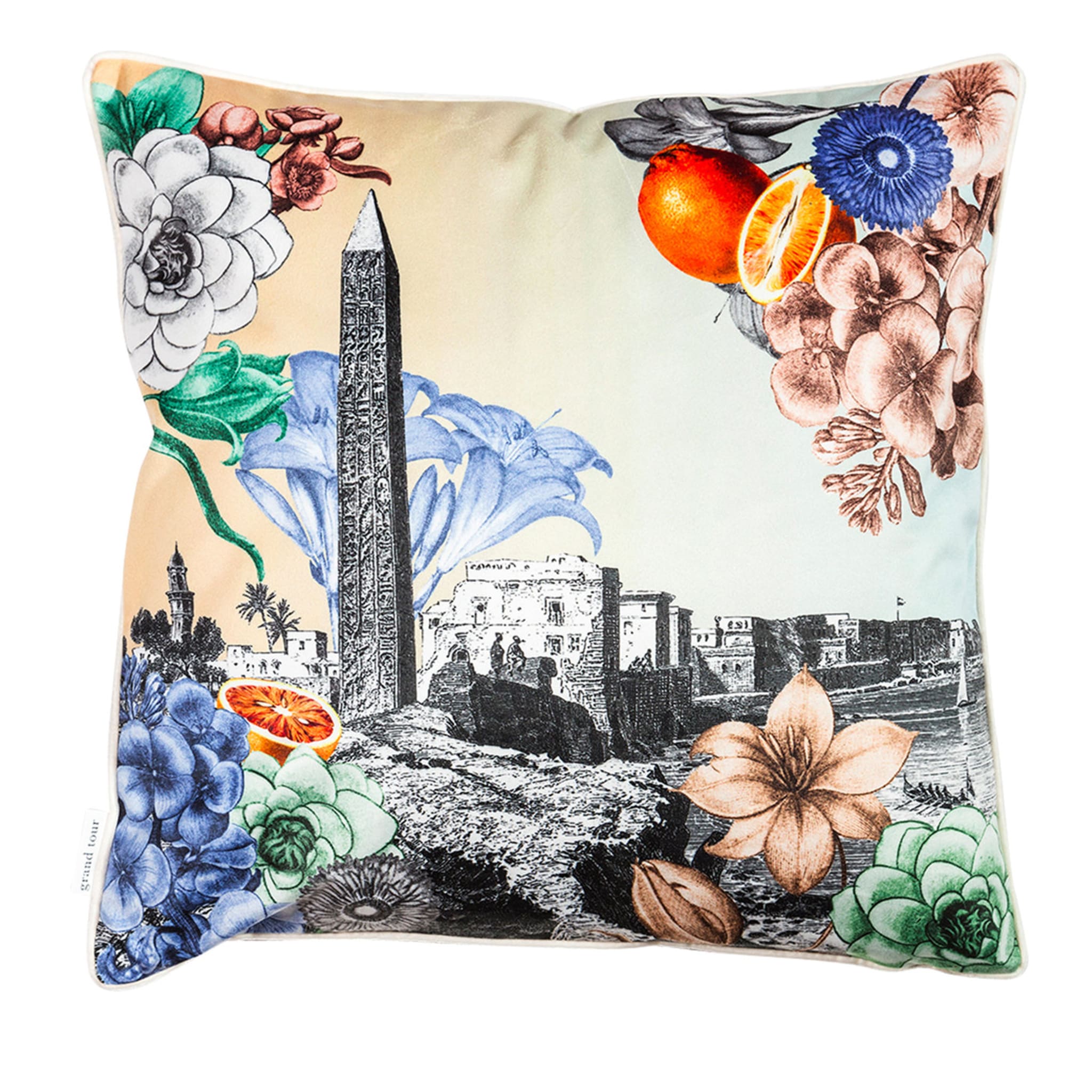 Cairo Velvet Cushion With Landscape And Flowers #2 - Main view