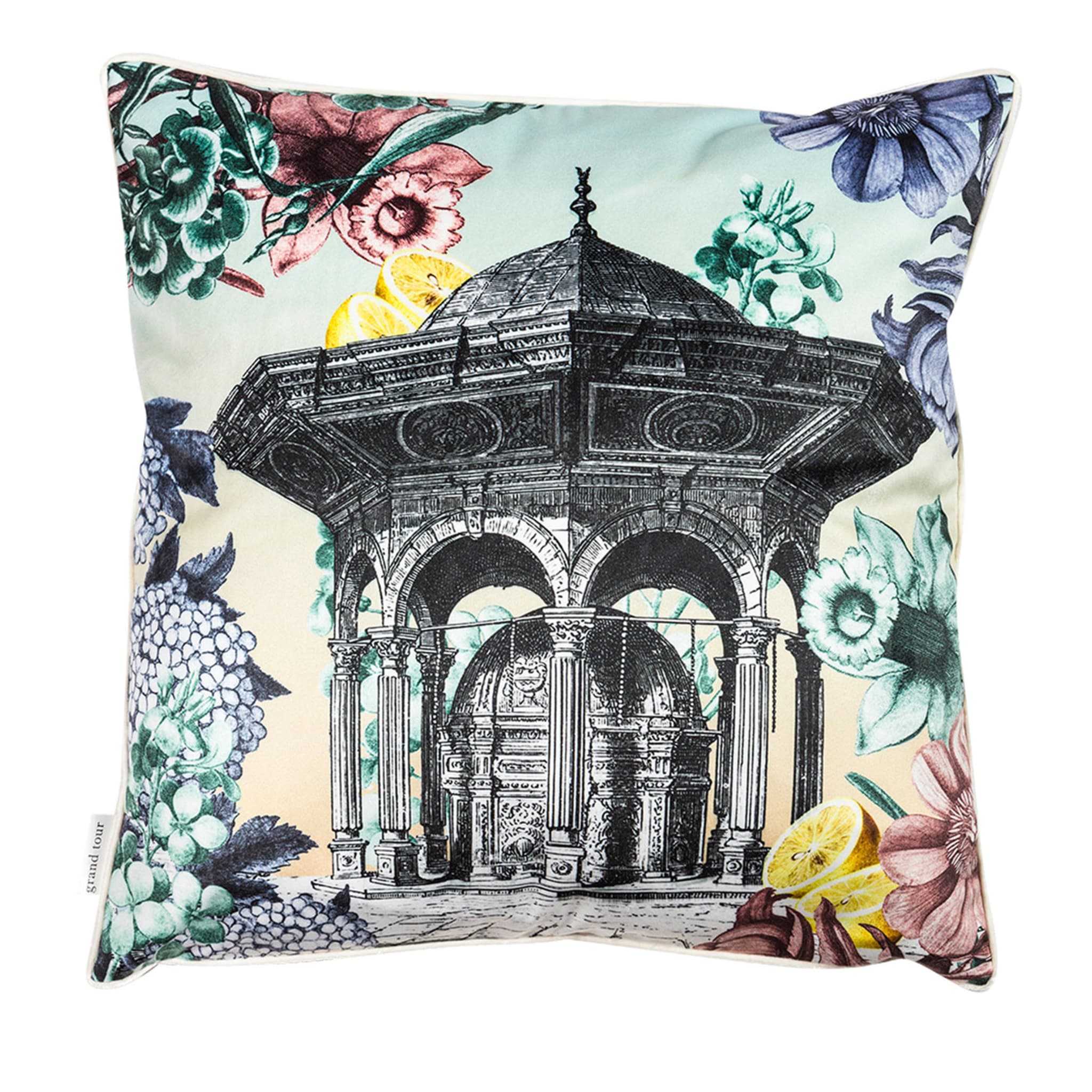 Cairo Velvet Cushion With Landscape And Flowers #6 - Main view