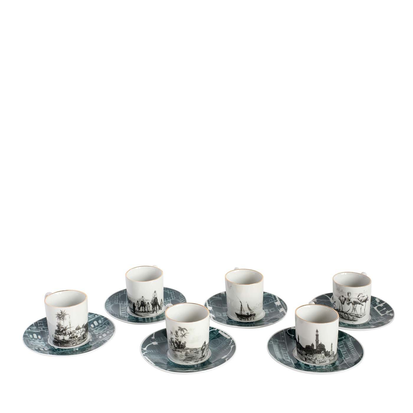 Lebanon Set of 6 Espresso Cups with Saucers - Grand Tour by Vito Nesta