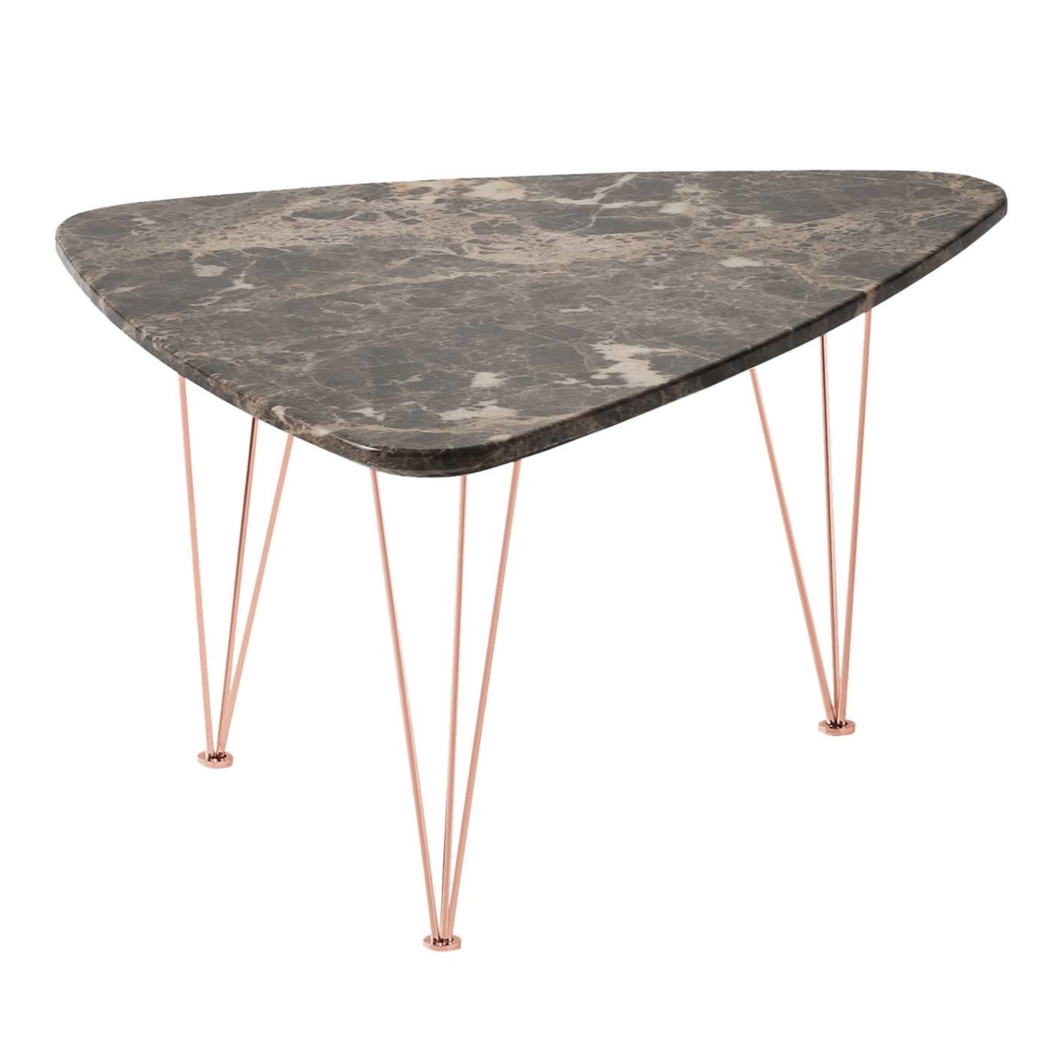 Tavolino triangolare Flamingo con gambe in rame - Vista principale