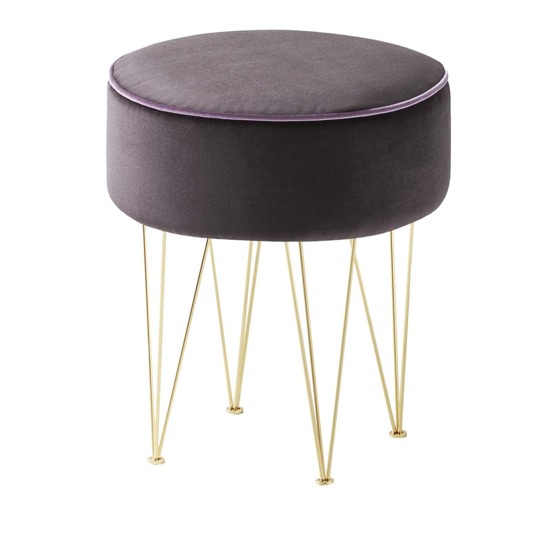 Pills Brown Small Round Pouf with Gold Legs - Main view