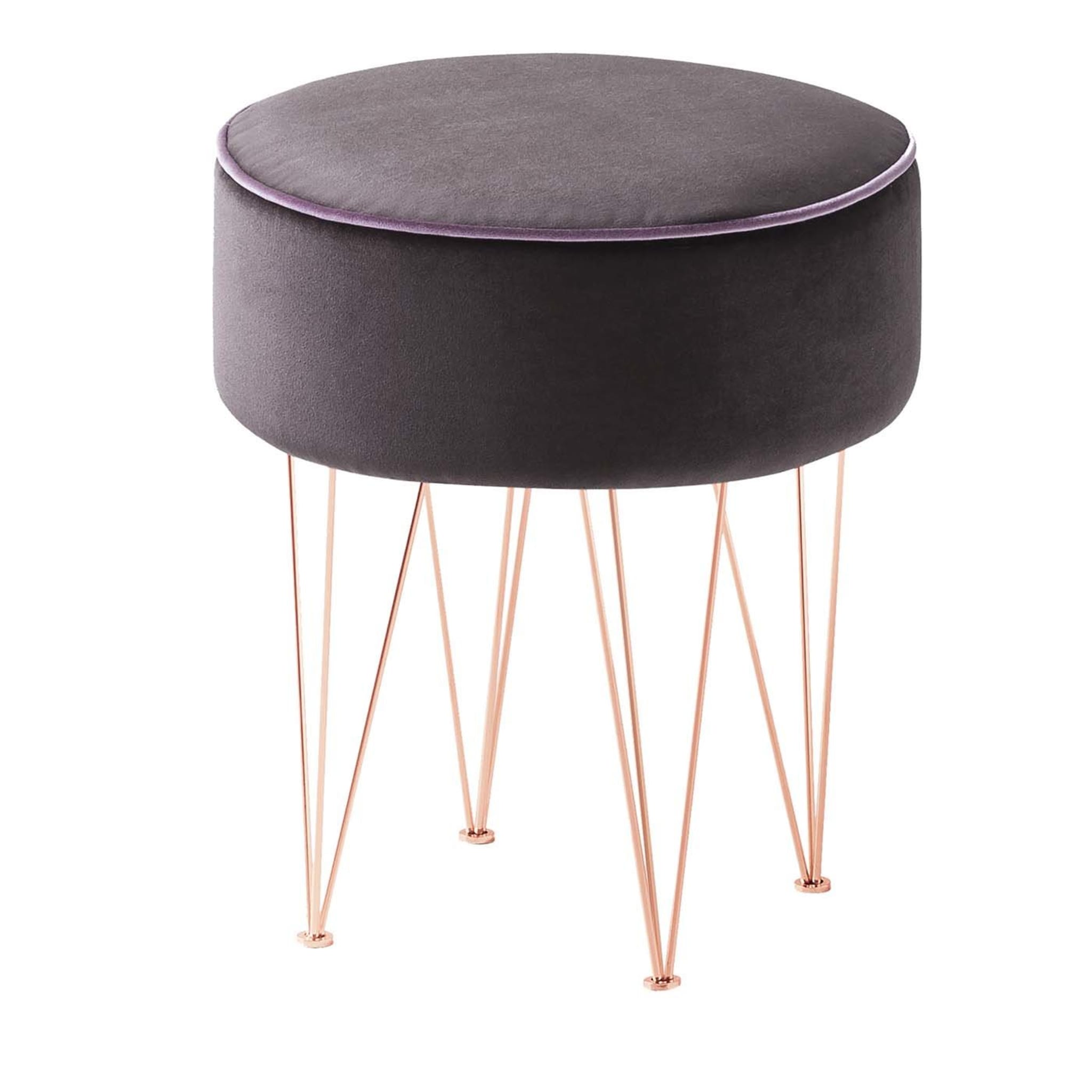 Pills Brown Small Round Pouf with Copper Legs - Main view