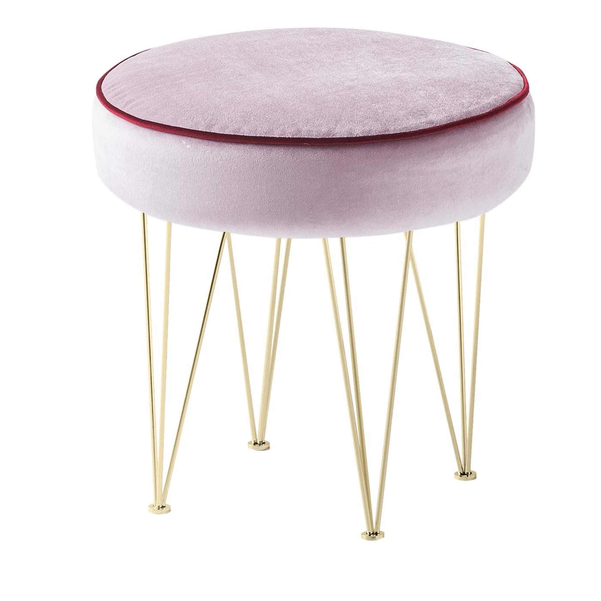 Pills Pink Small Round pouf with Gold Legs - Main view