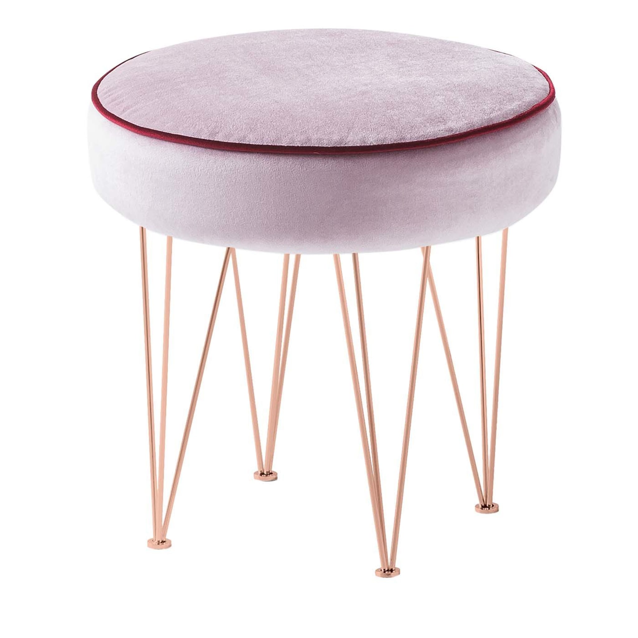 Pills Pink Small Round pouf with Copper Legs - Main view