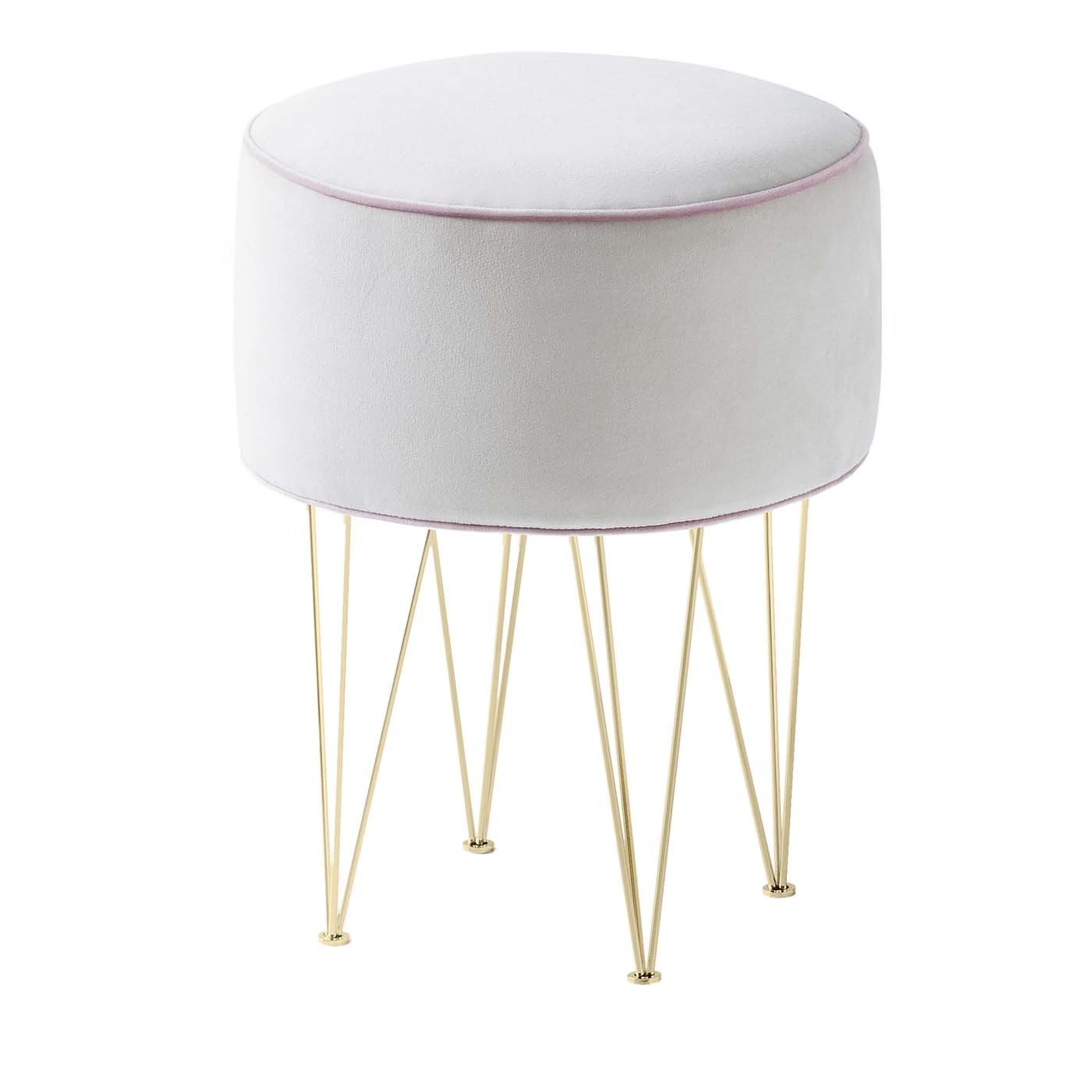 Pills Small White Round pouf with Gold Legs - Main view