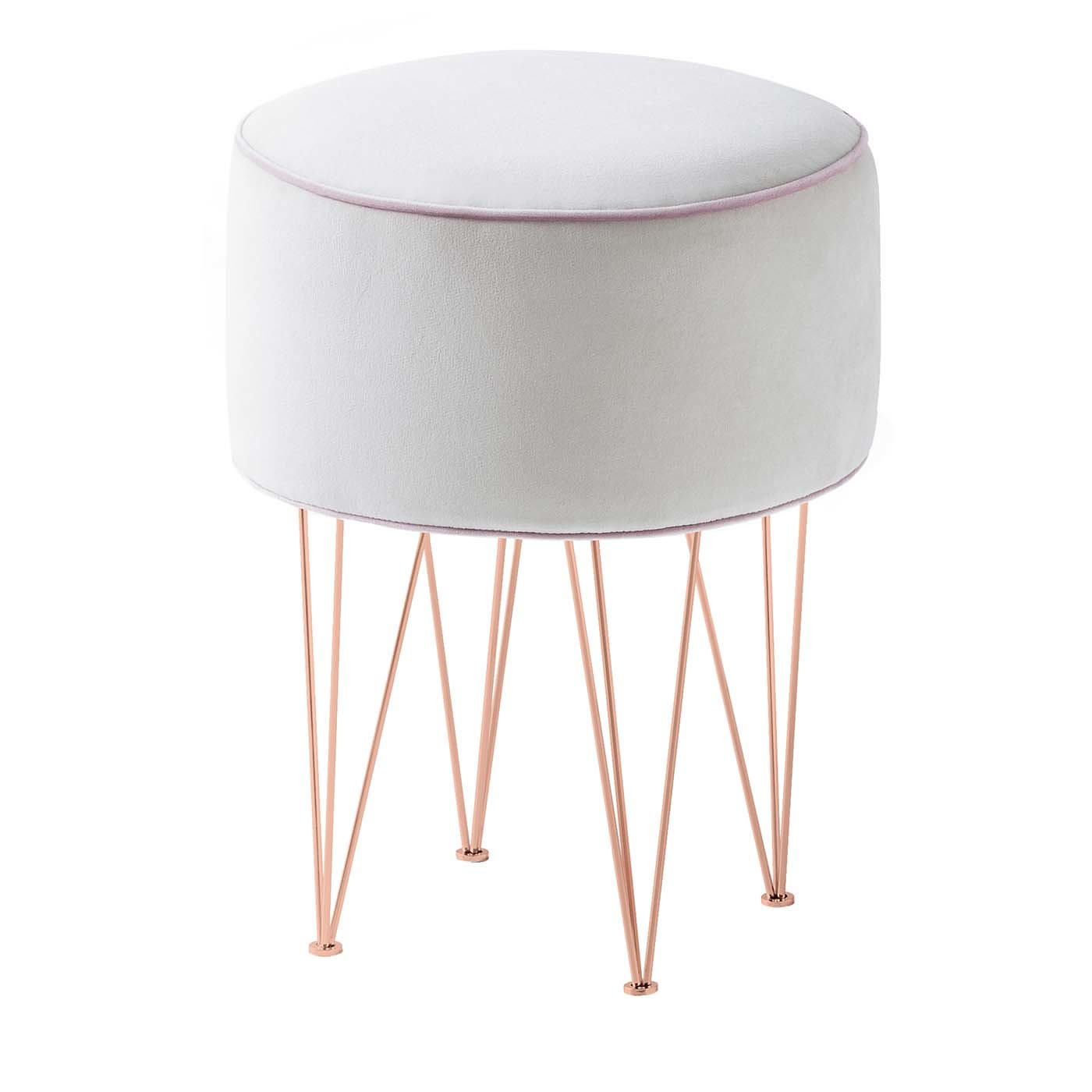Pills Small White Round pouf with Copper Legs - Gam Home