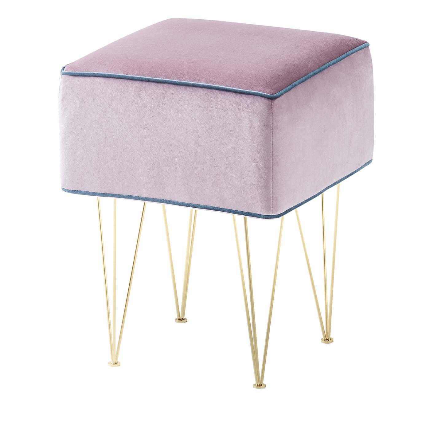 Pills Small Pink Square pouf with Gold Legs - Gam Home
