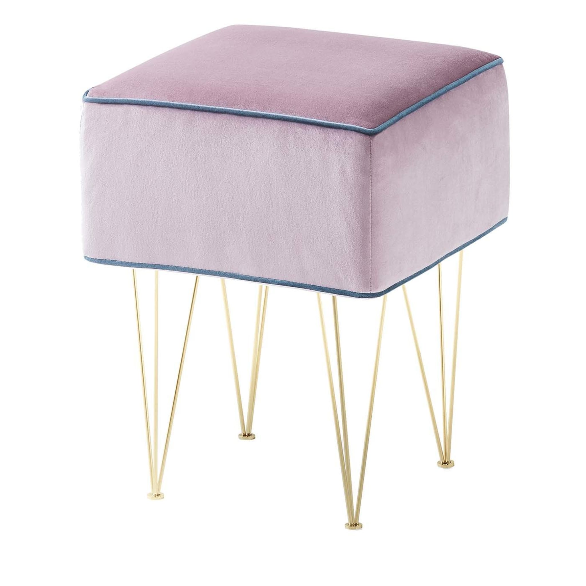 Pills Small Pink Square pouf with Gold Legs - Main view
