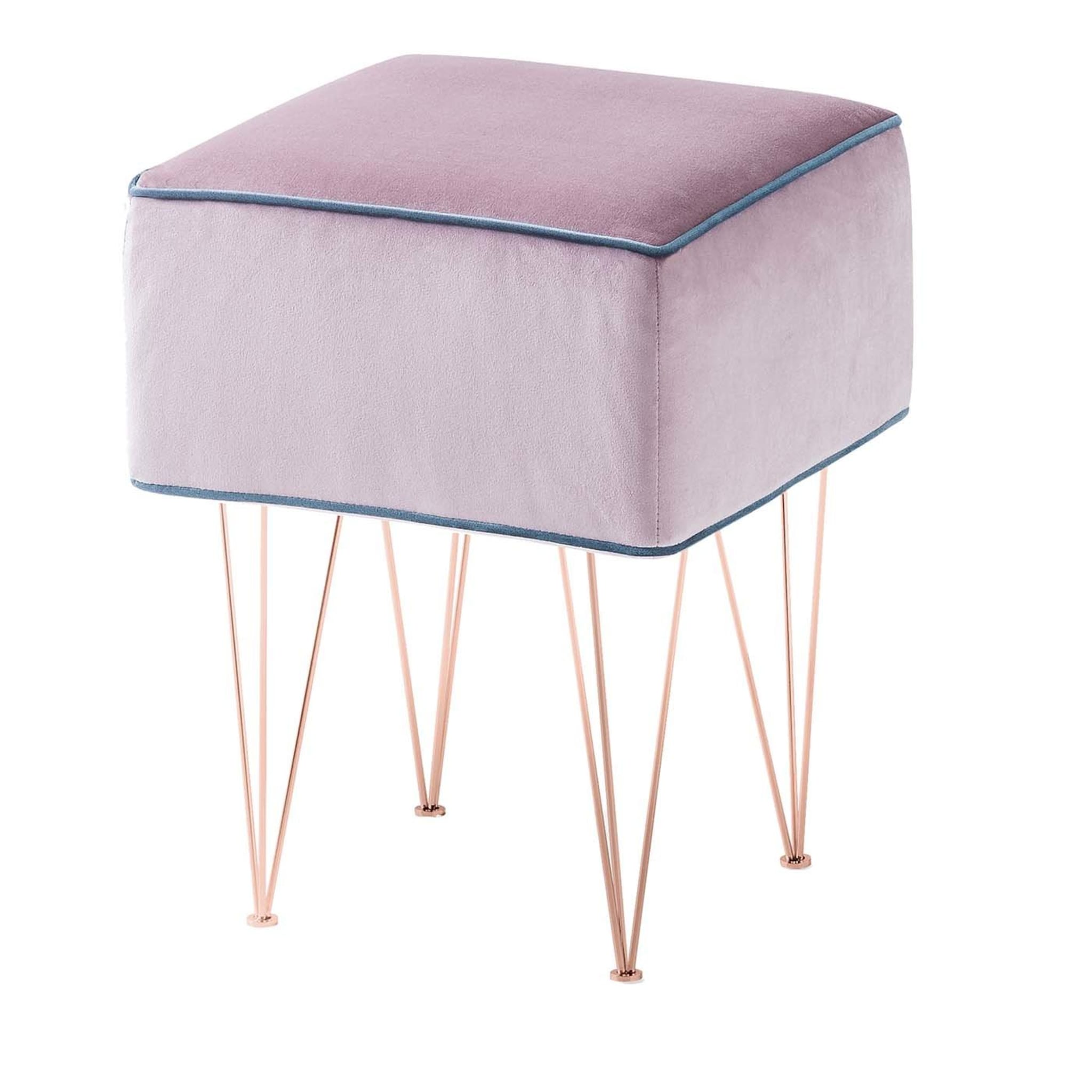 Pills Small Pink Square pouf with Copper Legs - Main view