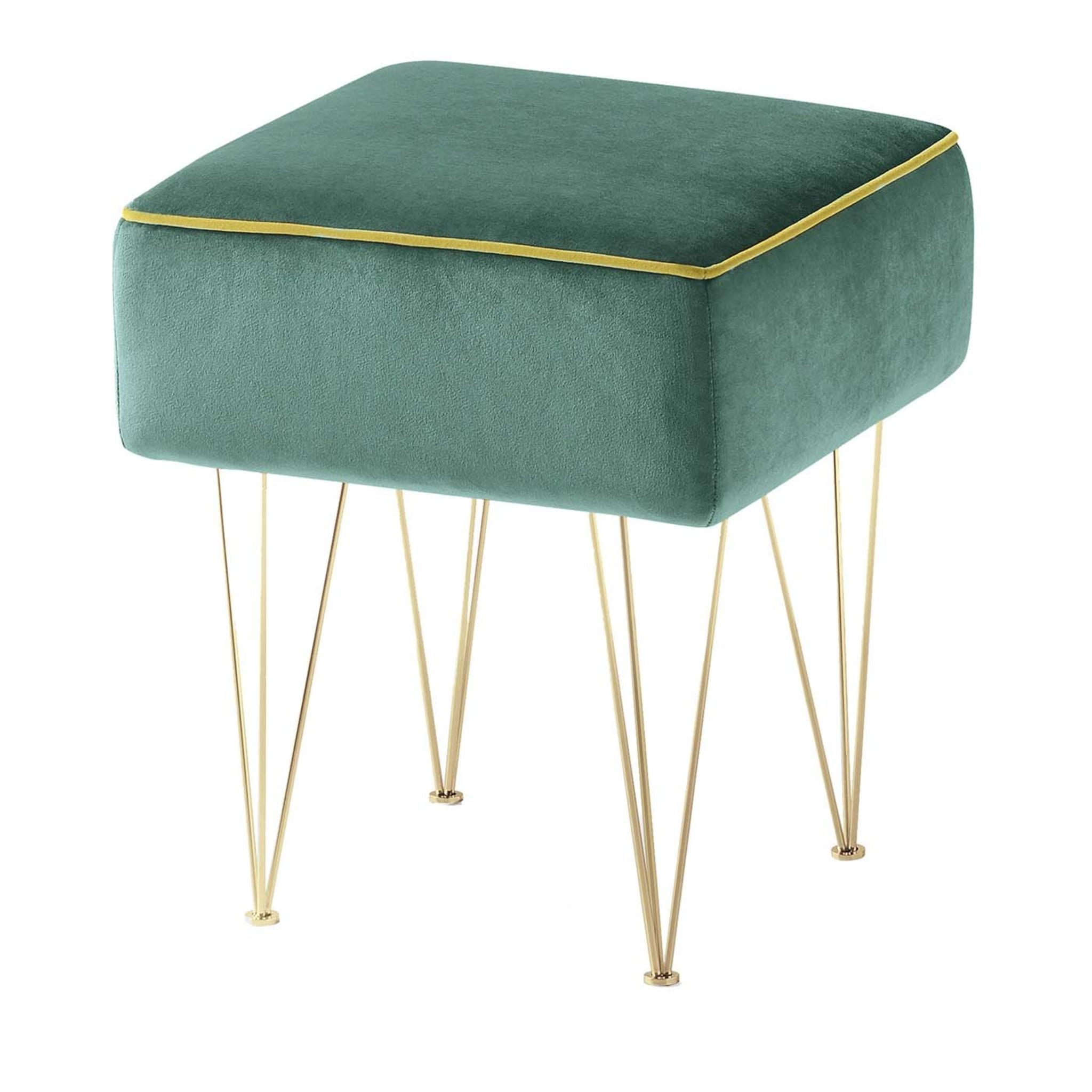 Pills Small Green Square pouf with Gold Legs - Main view