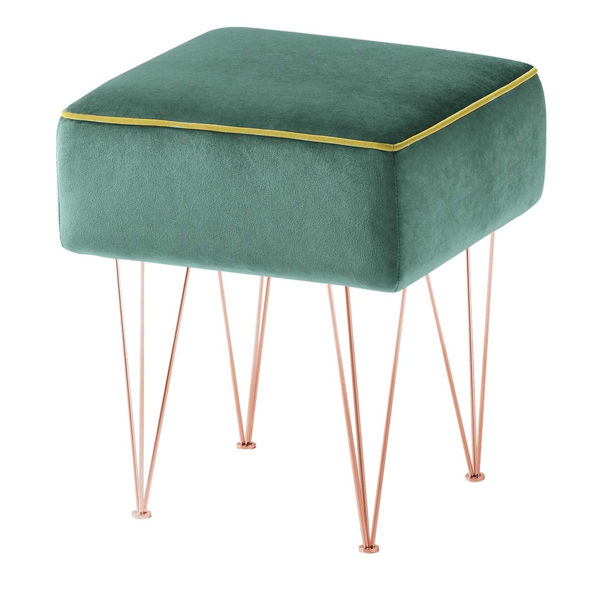 Pills Small Green Square pouf with Copper Legs - Main view