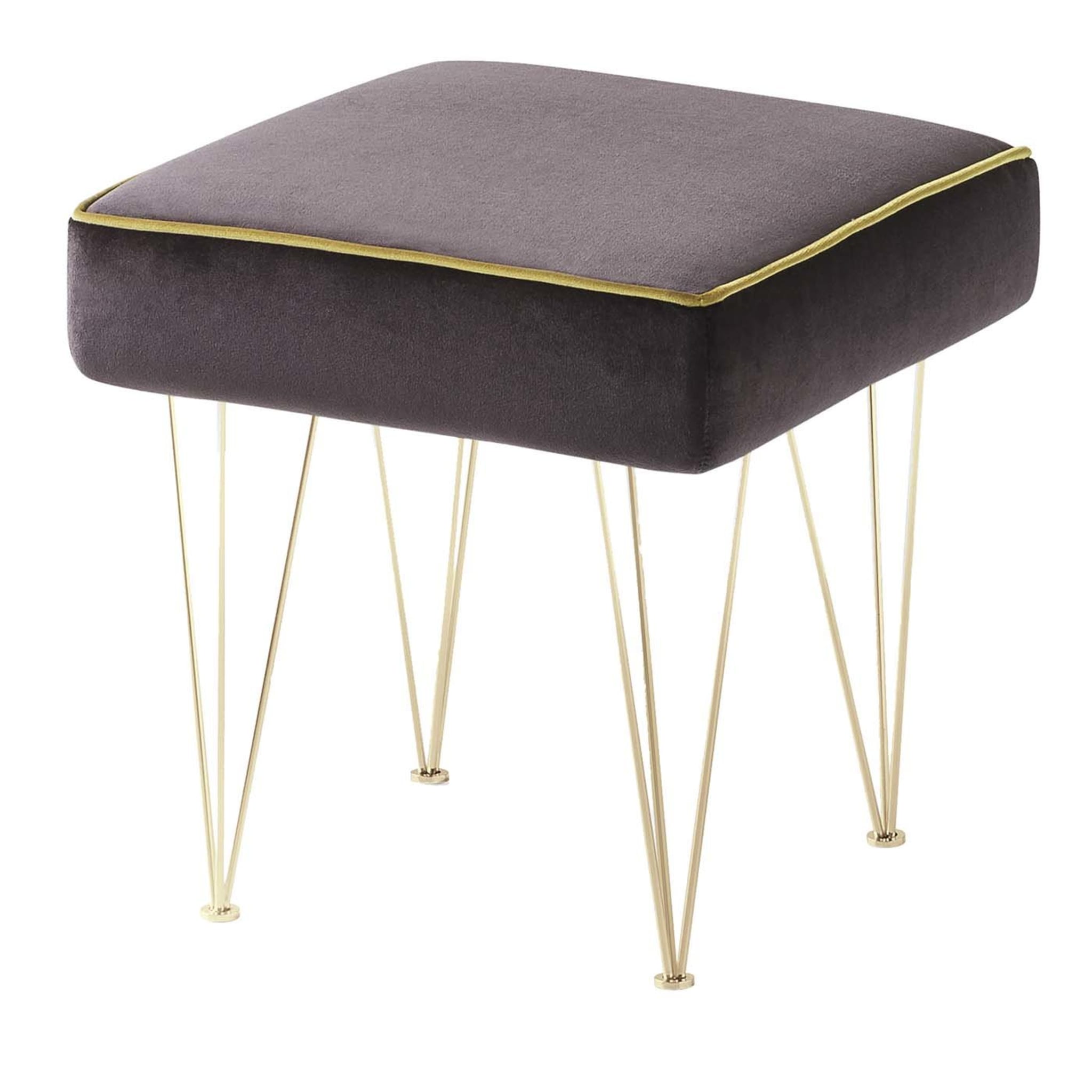 Pills Small Brown Square pouf with Gold Legs - Main view