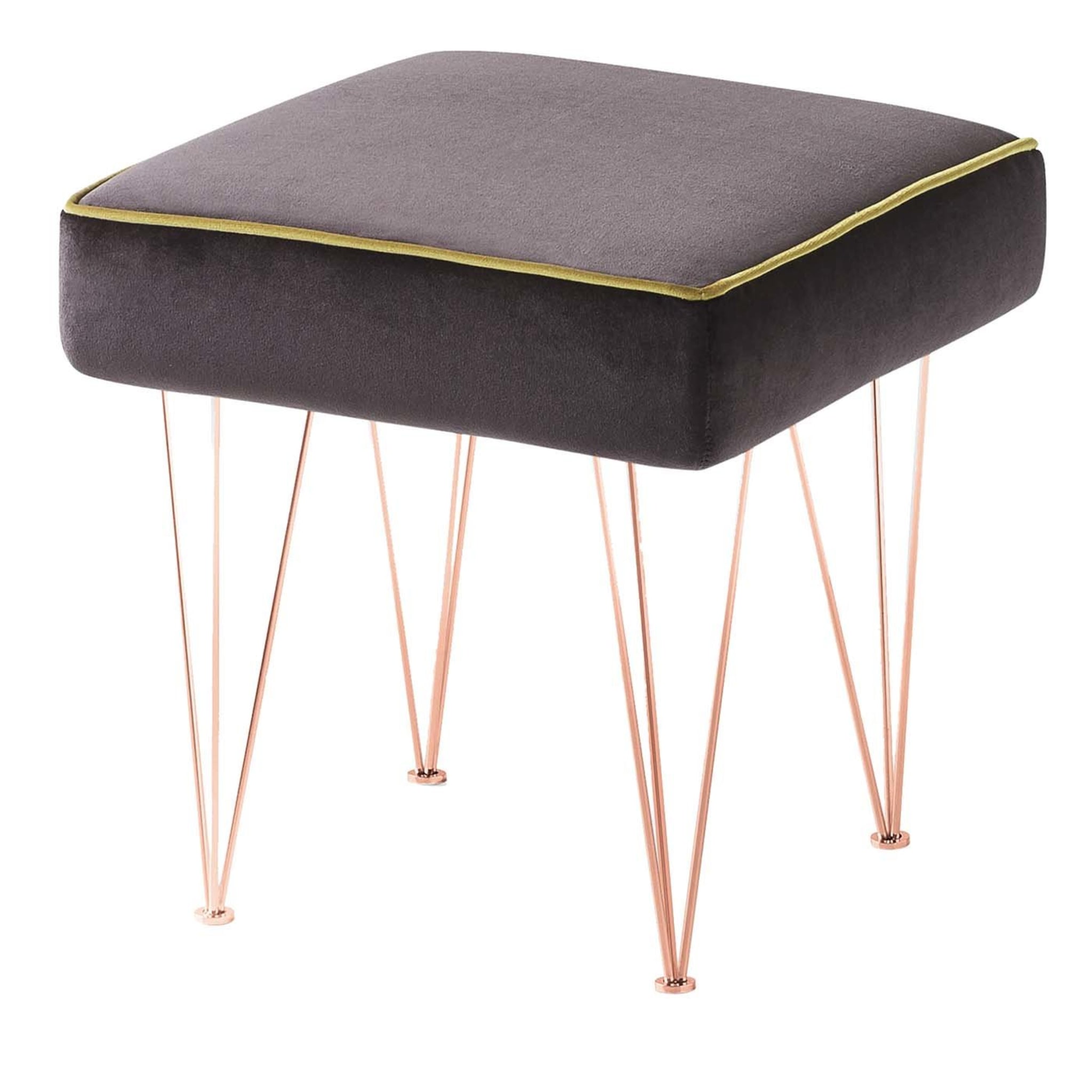 Pills Small Brown Square pouf with Copper Legs - Main view
