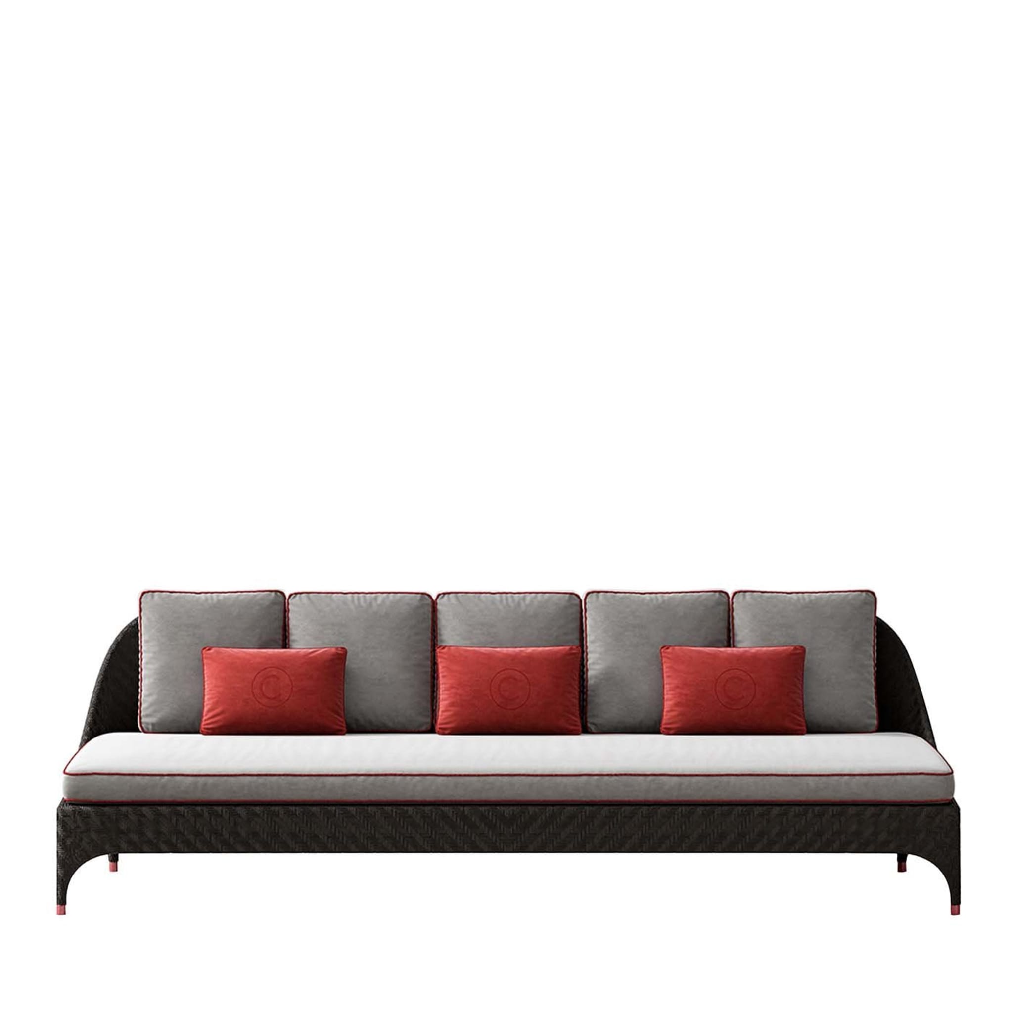 Black 3-Seater Sofa with Gray and Red Cushions - Main view