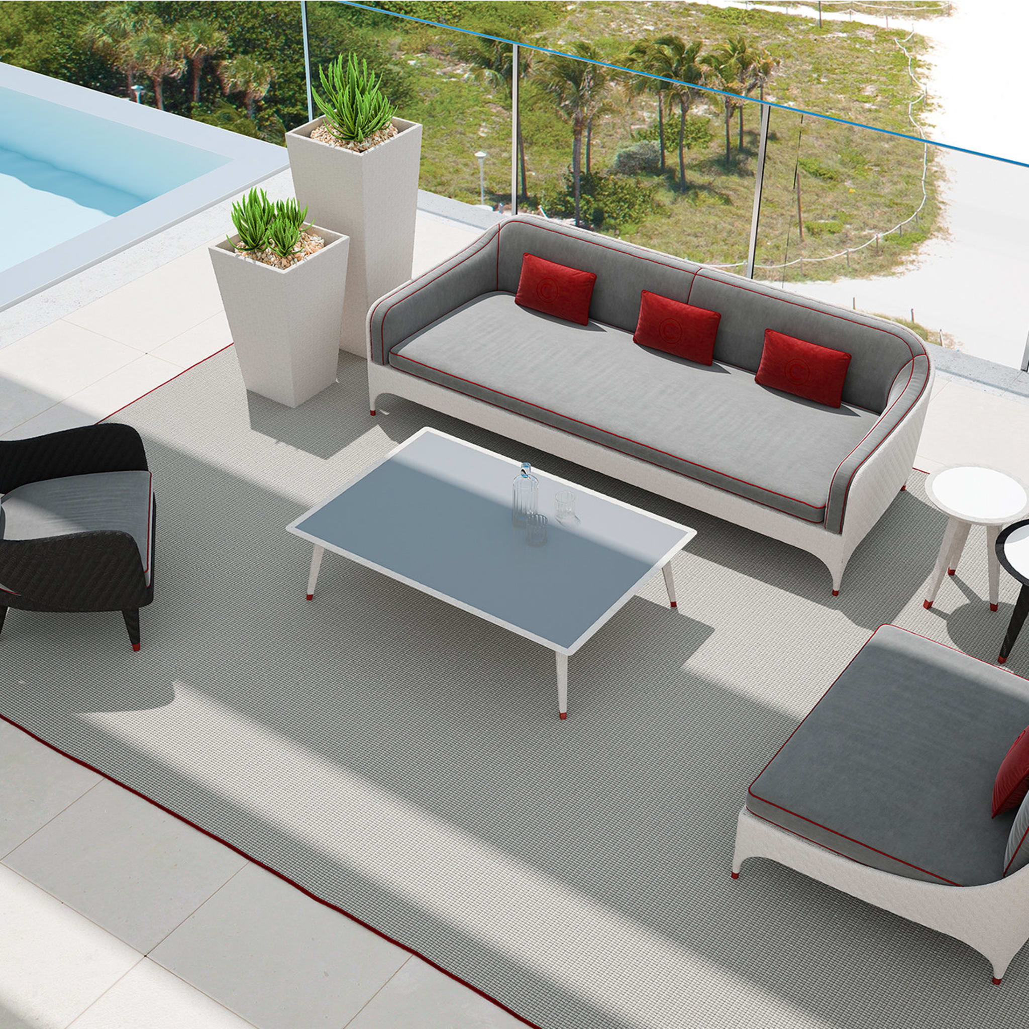 Black 3-Seater Sofa with Gray and Red Cushions - Alternative view 2