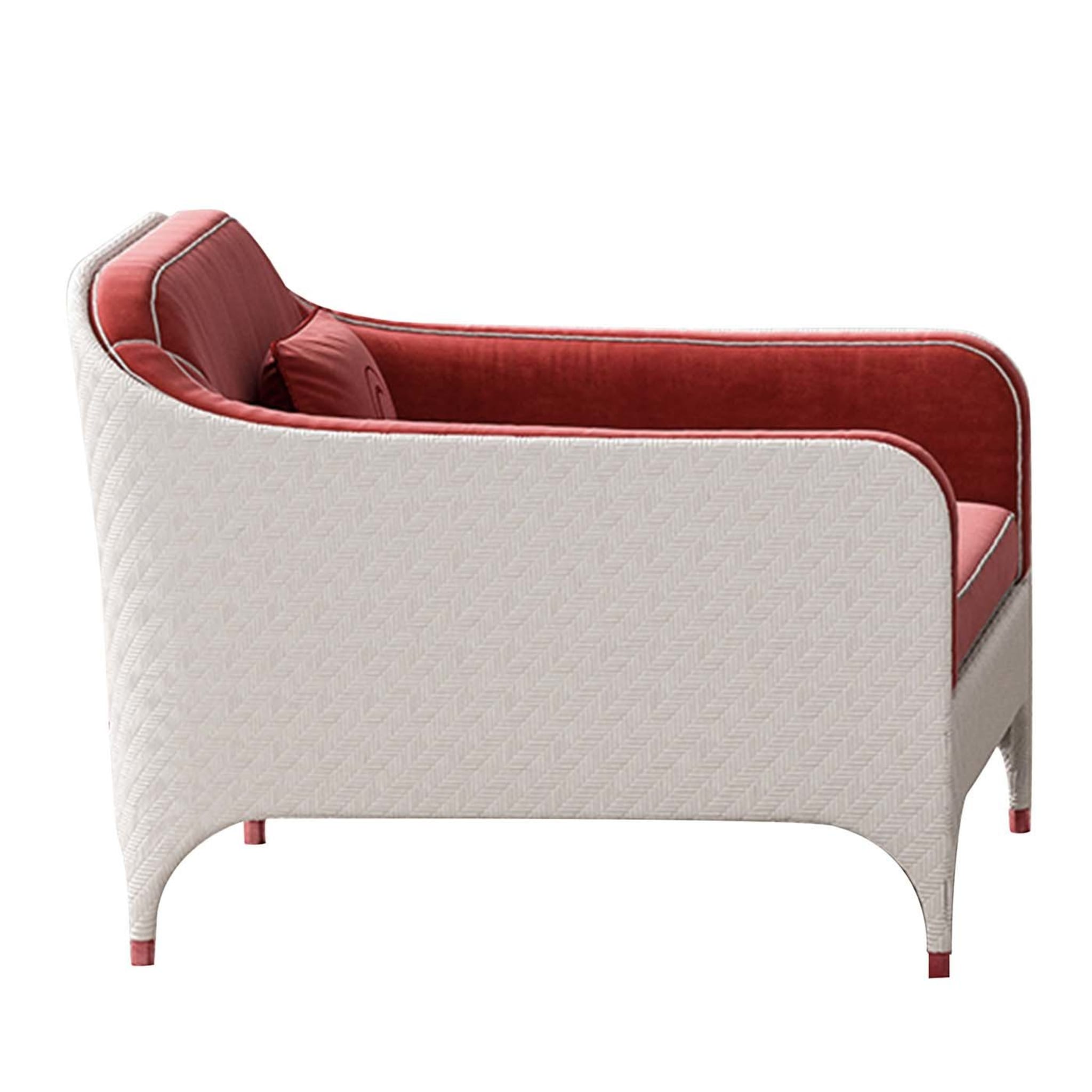 White Armchair with Red Cushions - Main view
