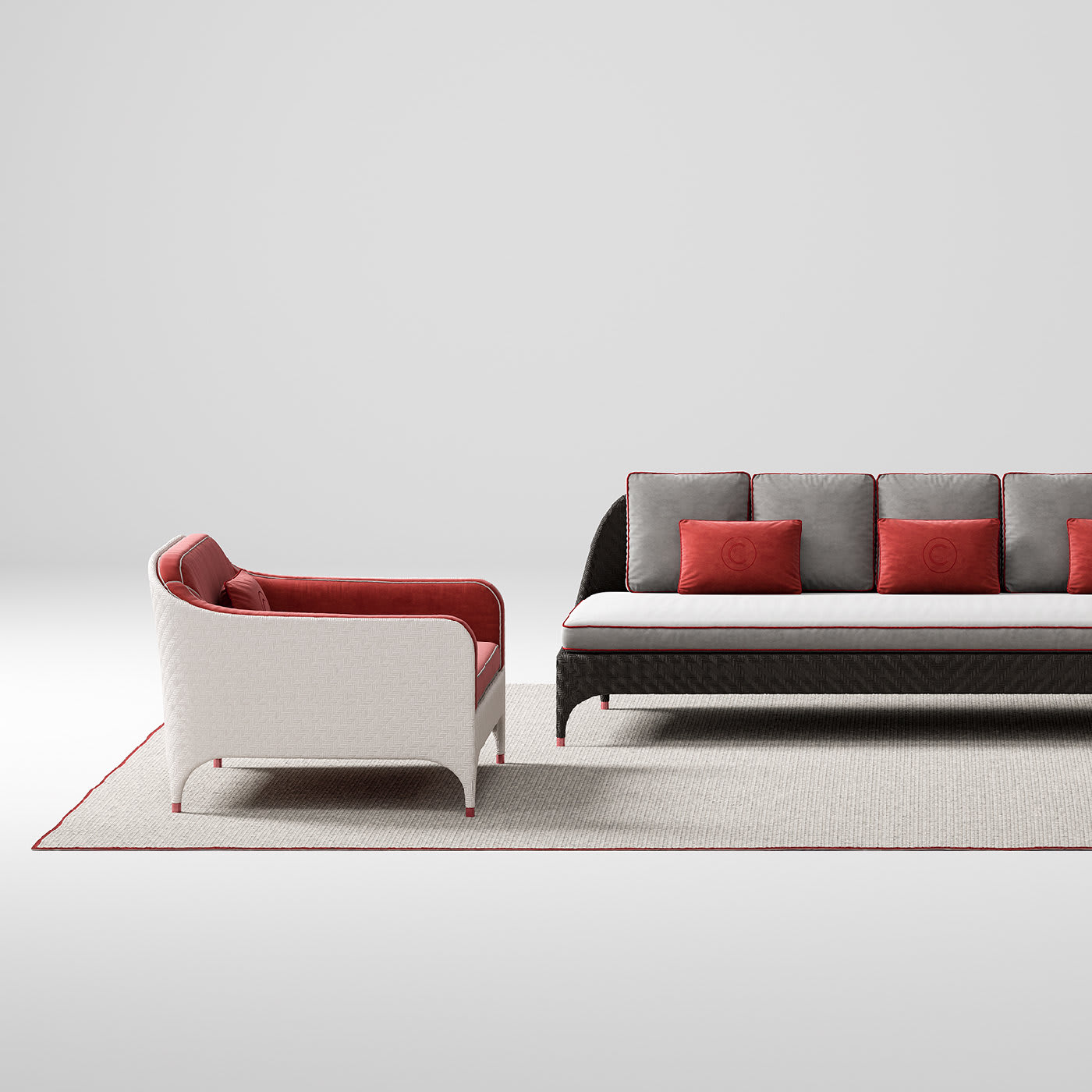 White Armchair with Red Cushions - CPRN Homood