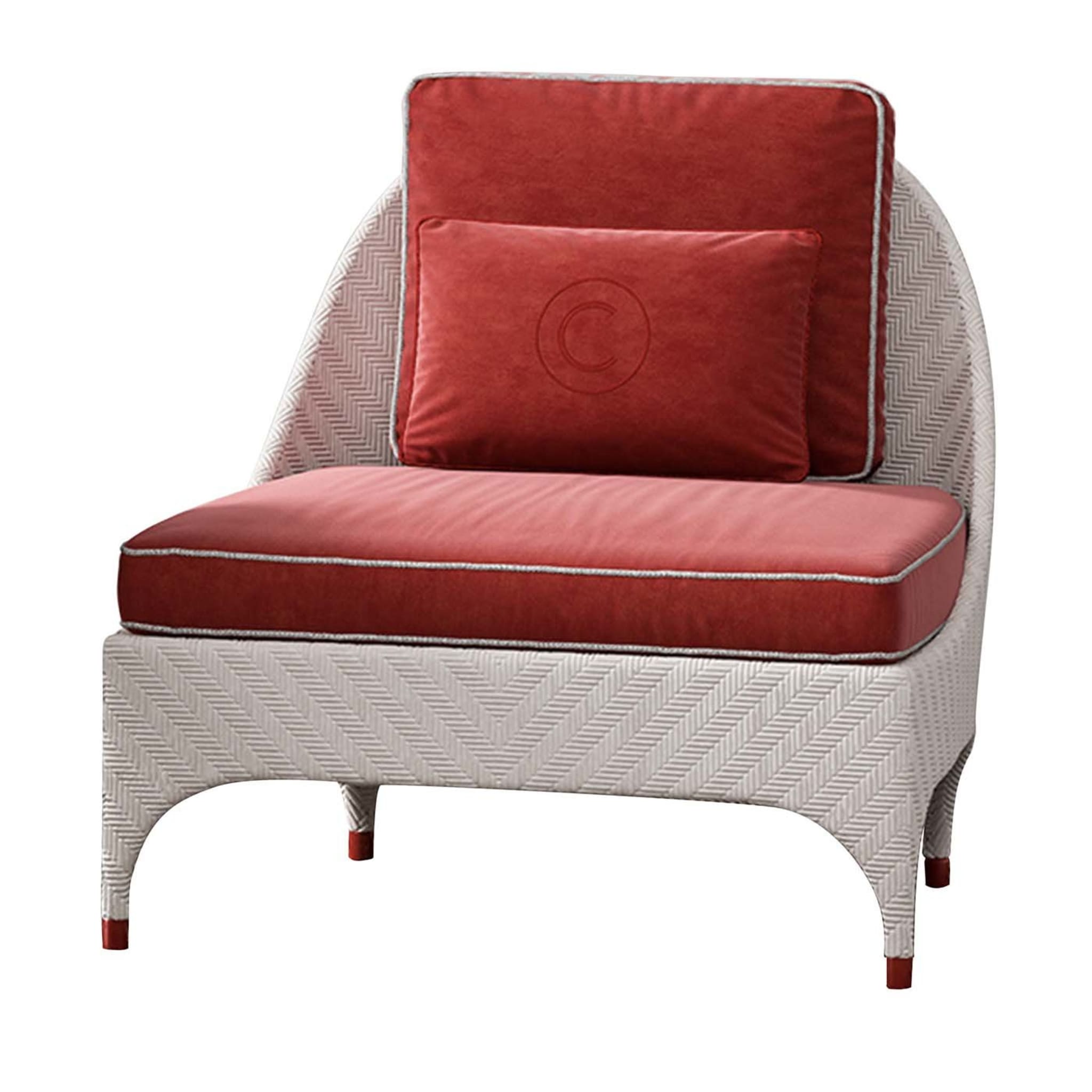 White Lounge Chair with Red Cushions - Main view