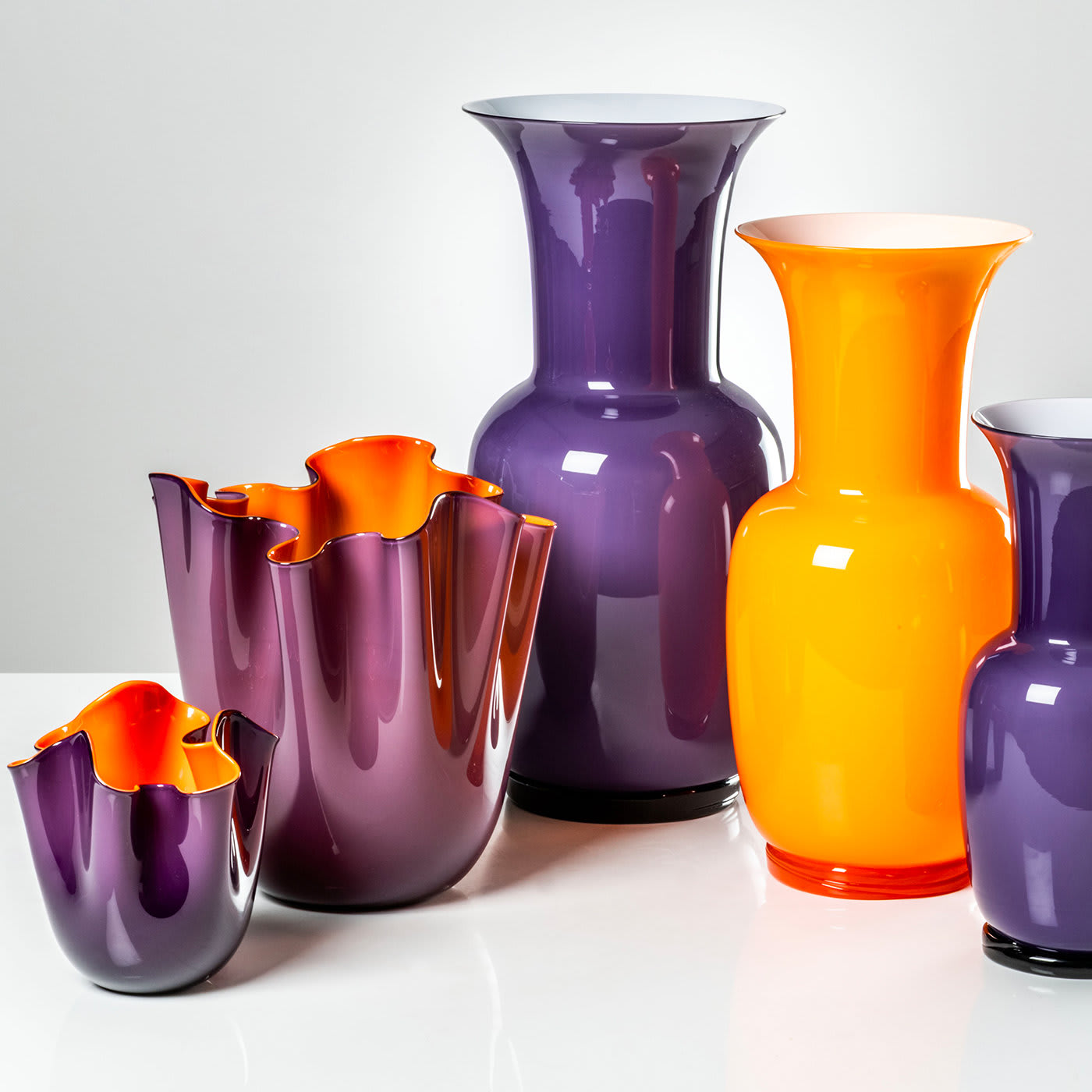 Fazzoletti Purple/Orange Vase by Fulvio Bianconi - Venini