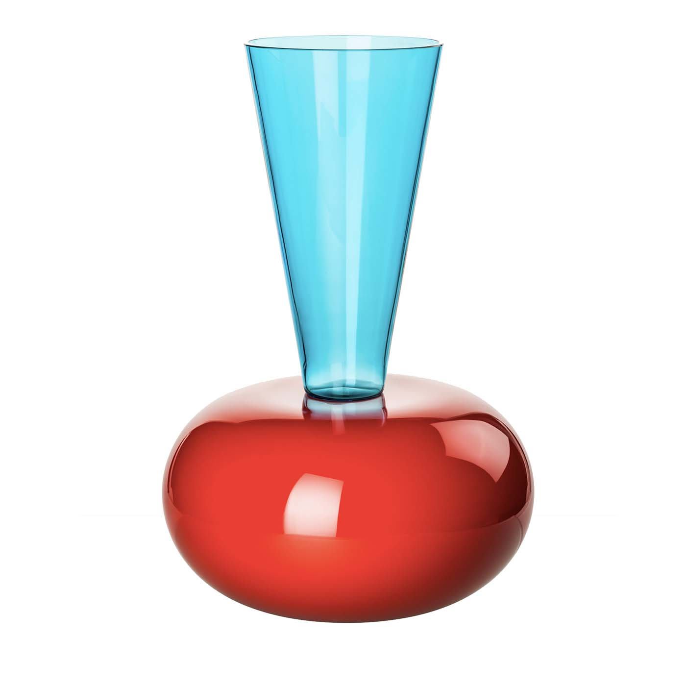 Puzzle Aqua/Red Vase by Ettore Sottsass - Venini
