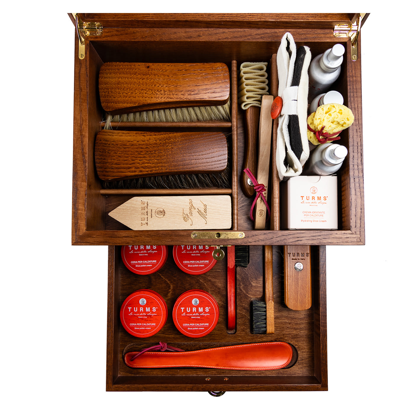 Ash wood box of shoe accessories - T model with key - Turms