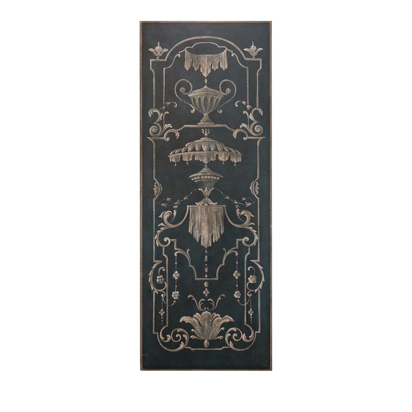 Blue wood panel with hand-painted decorations - Porte Italia