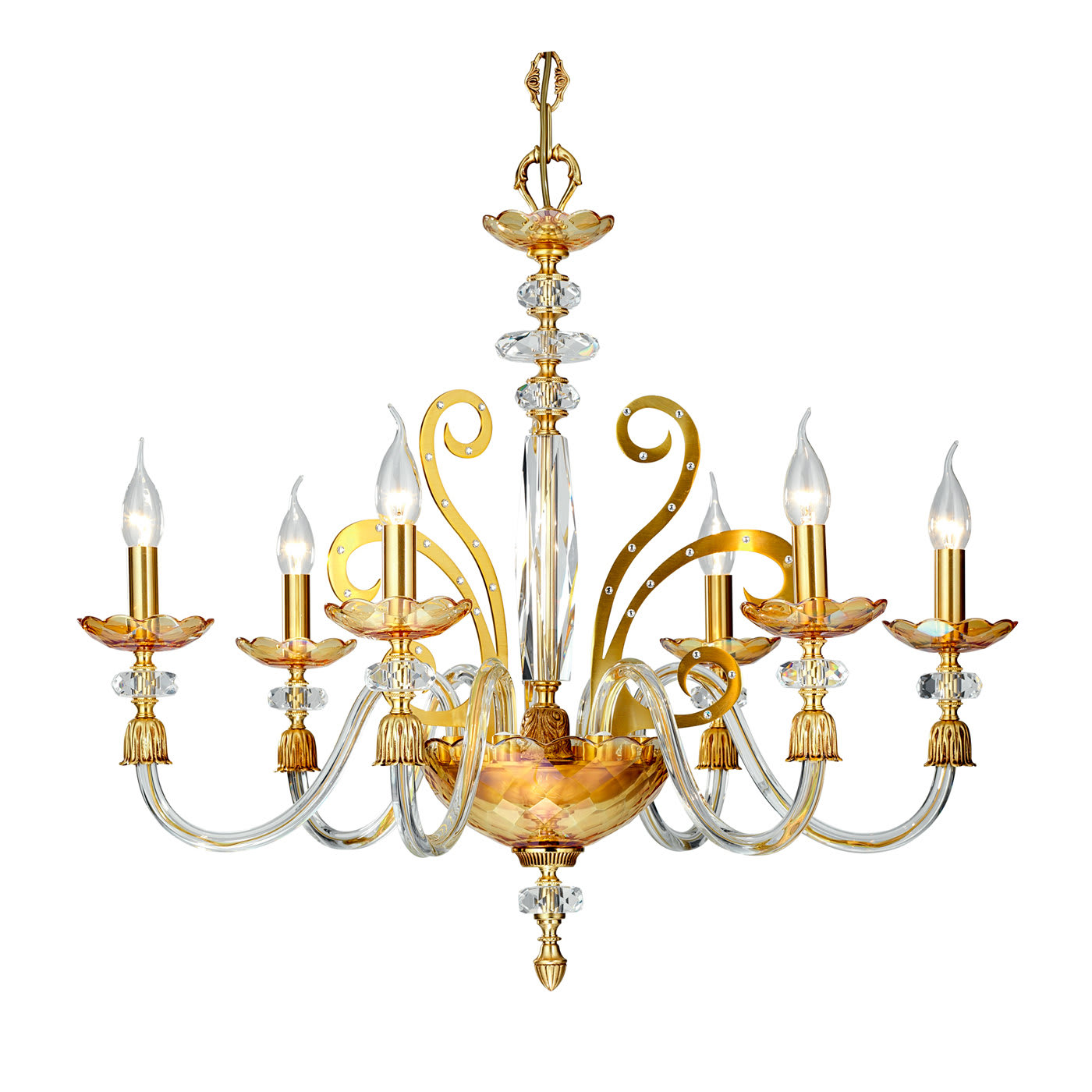 6 light chandelier in glass and gold - Modenese Gastone