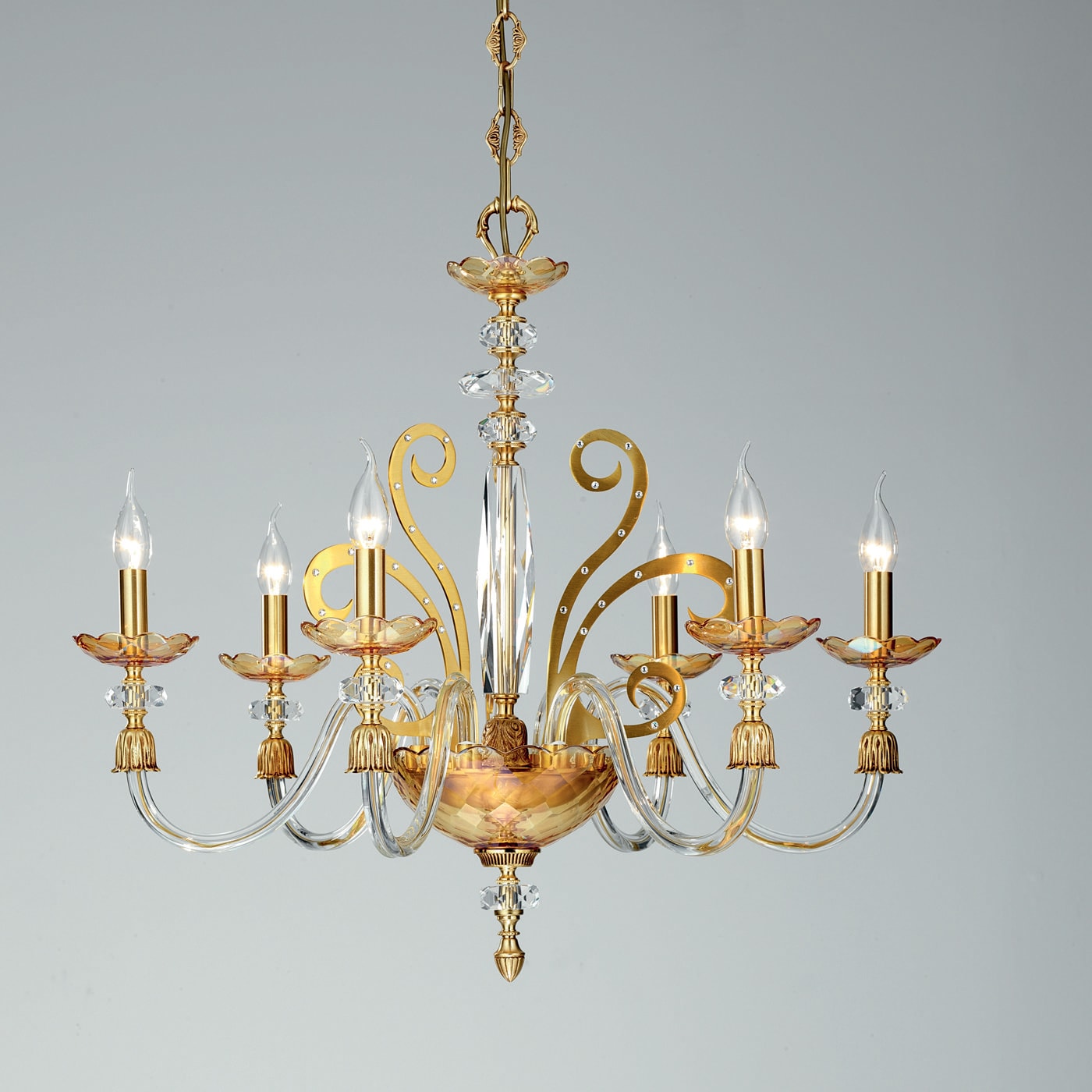 6 light chandelier in glass and gold - Modenese Gastone