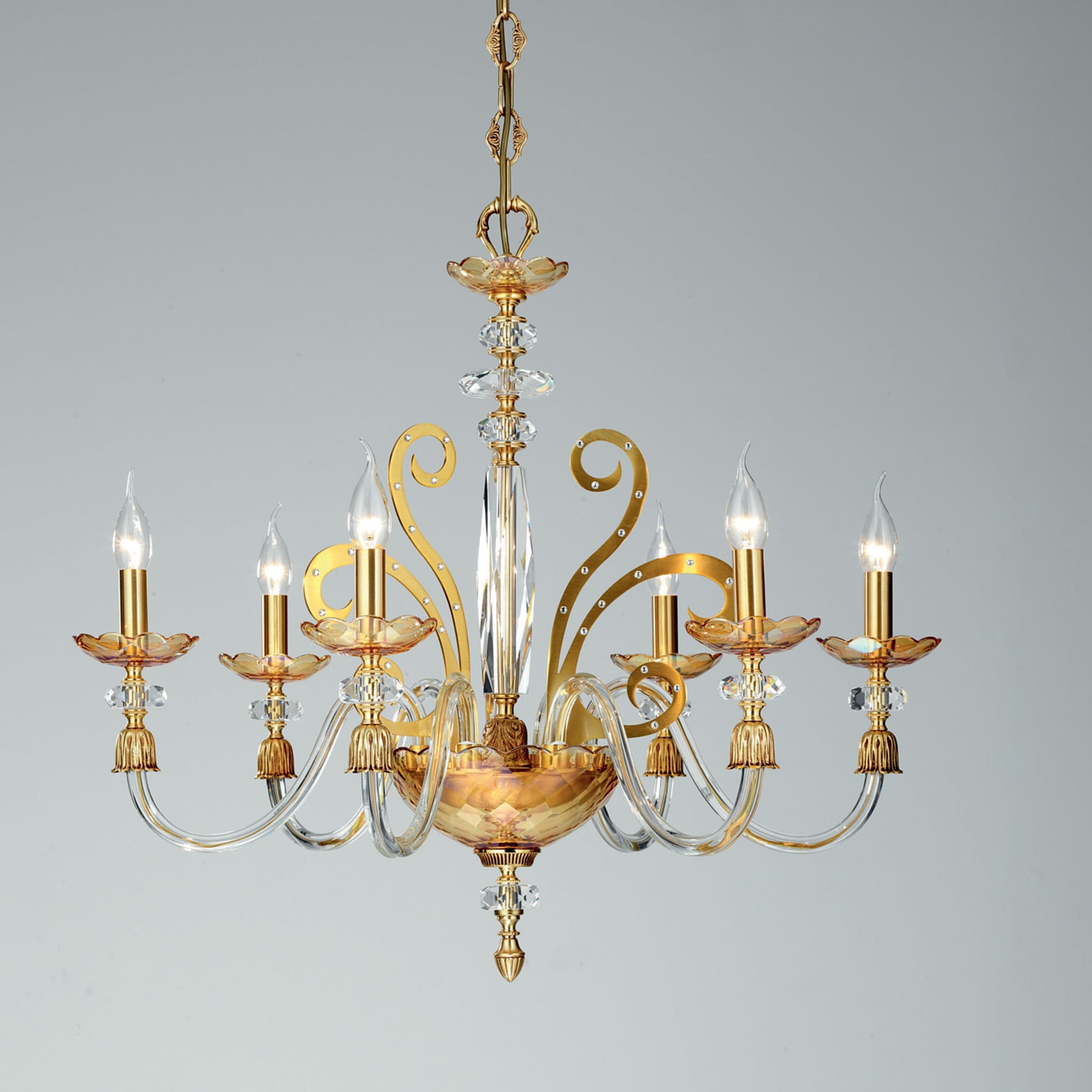 6 light chandelier in glass and gold - Alternative view 1