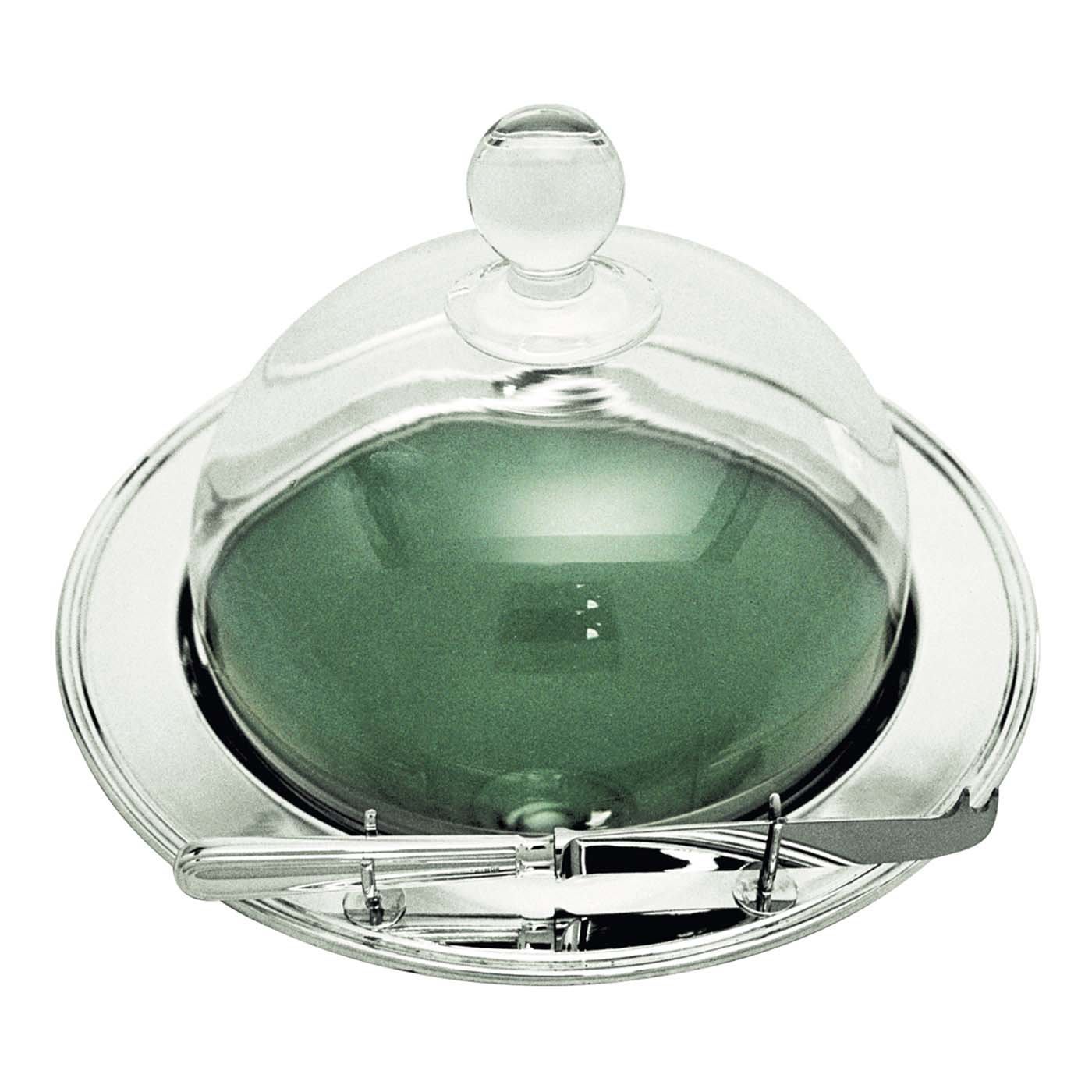 Inglese Round Cheese Tray with Crystal Dome Cover and Knife - Schiavon