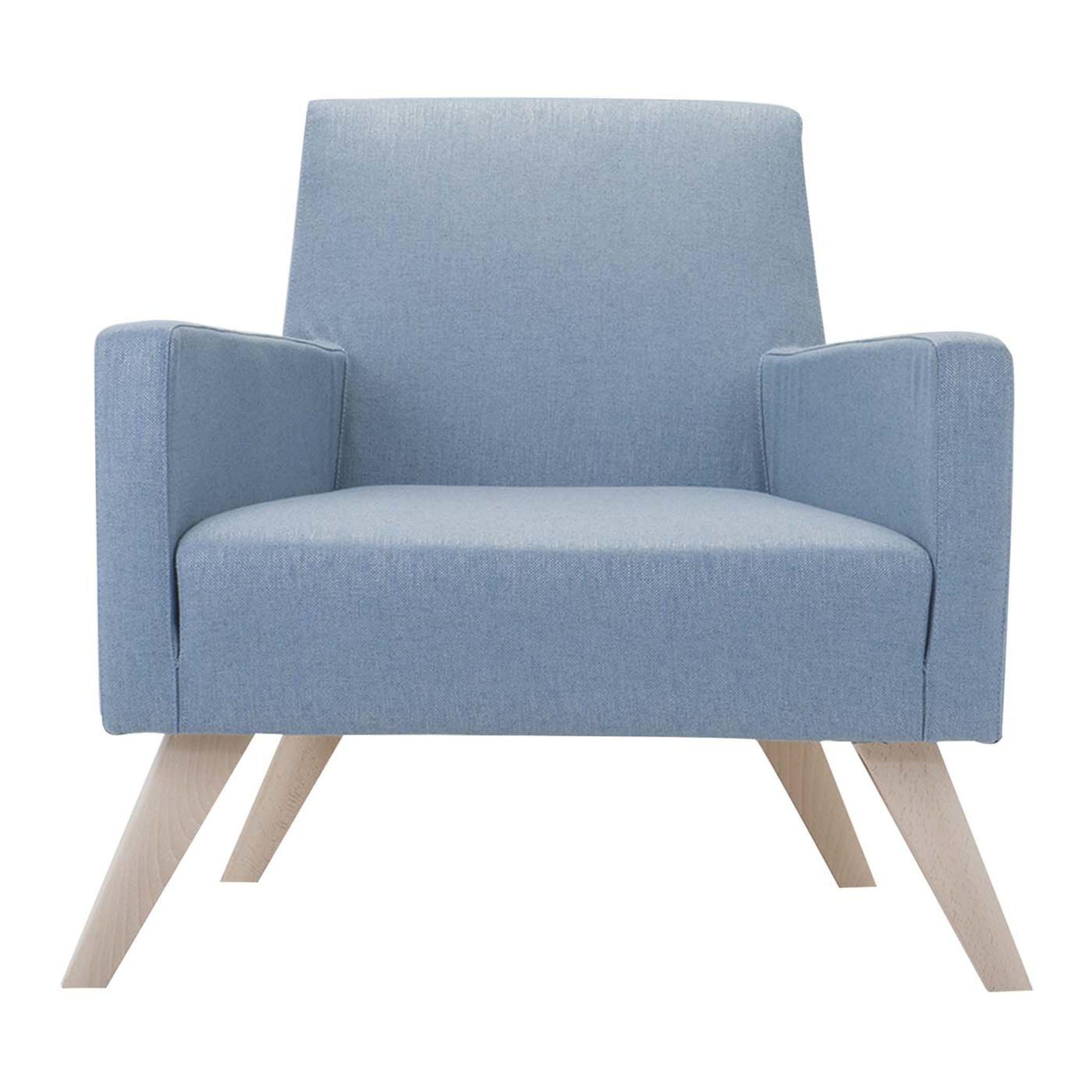 Boston Light Blue Armchair with Wooden Feet - Main view