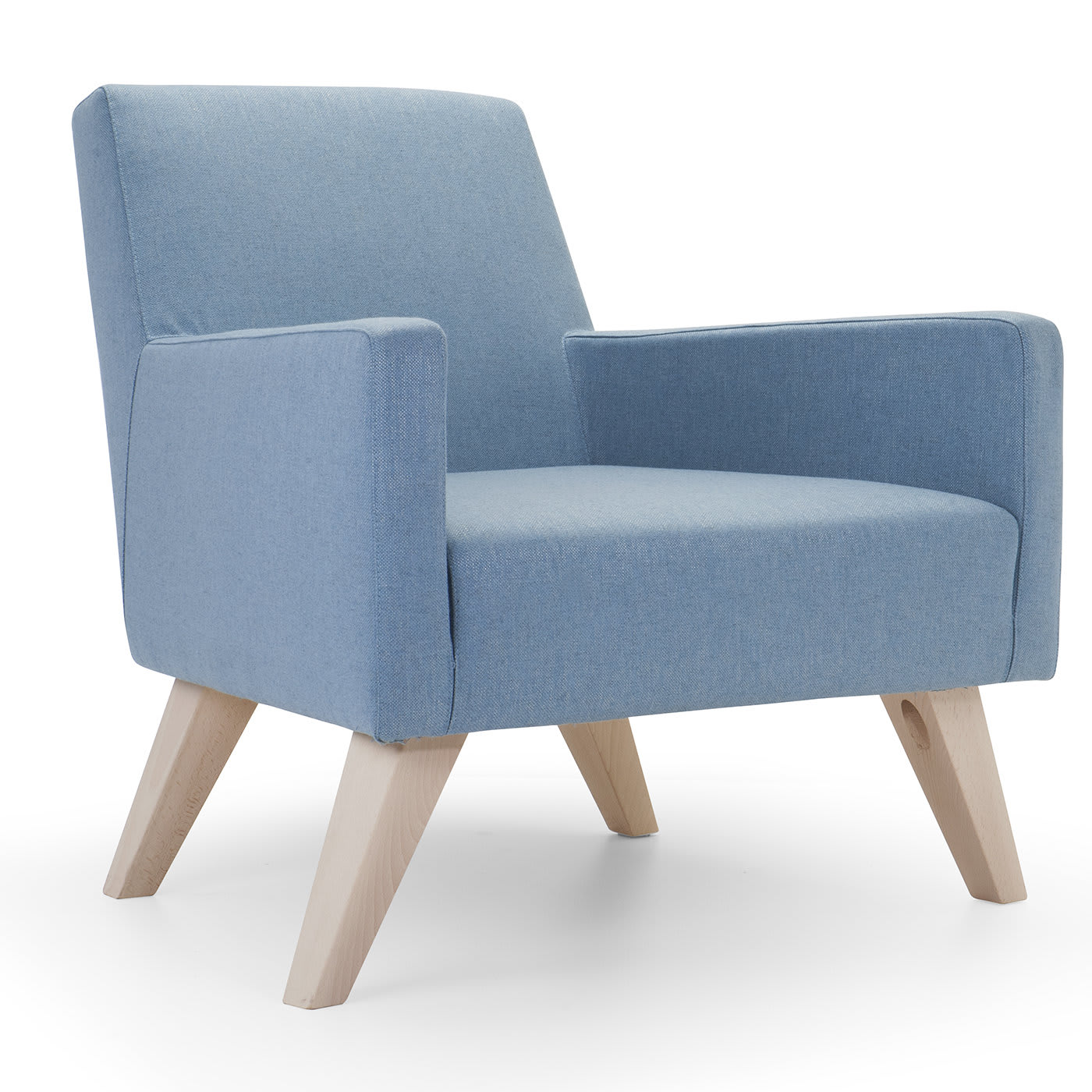 Boston Light Blue Armchair with Wooden Feet - Domingo Salotti