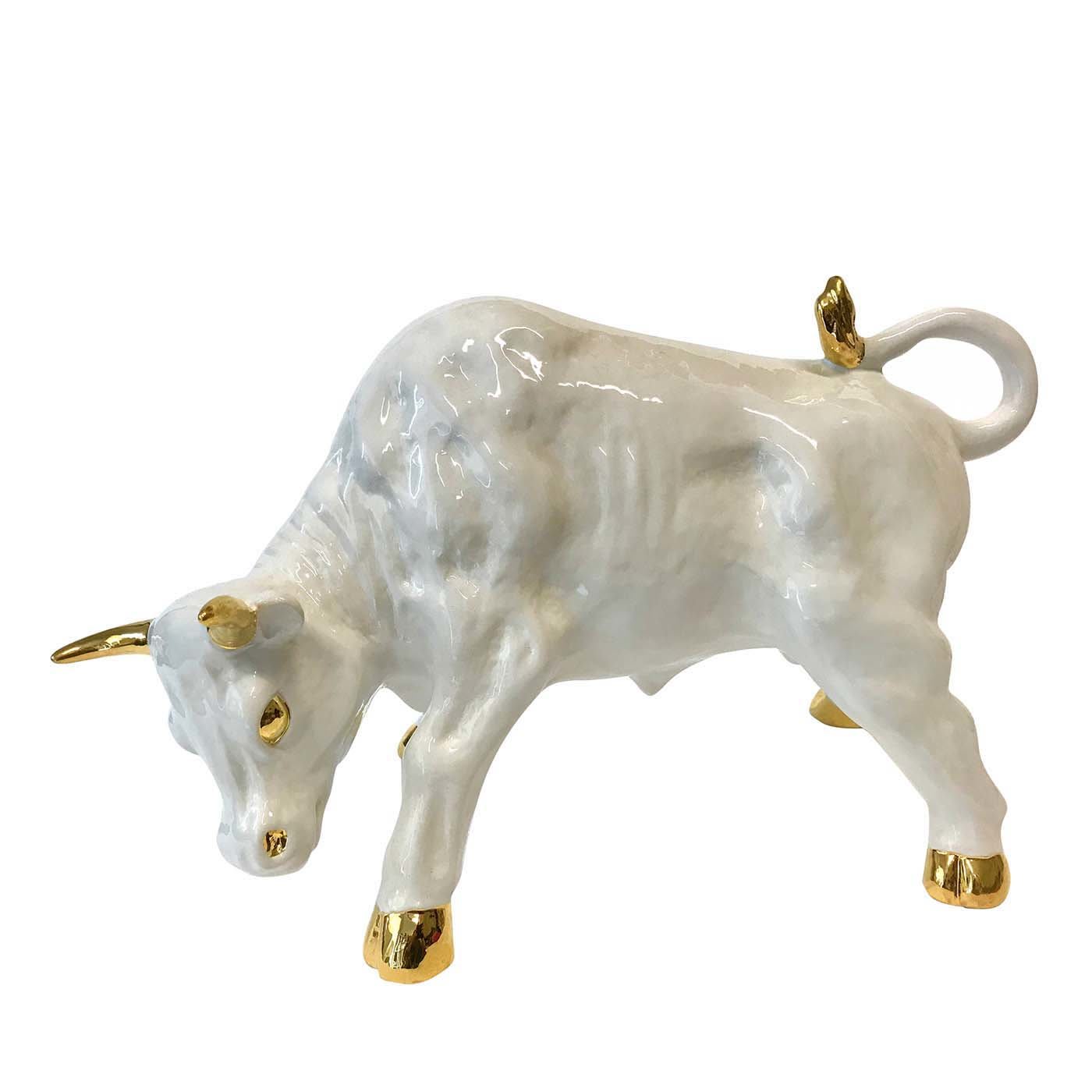 White and Gold Bull - Ceramiche Artistiche Giannini