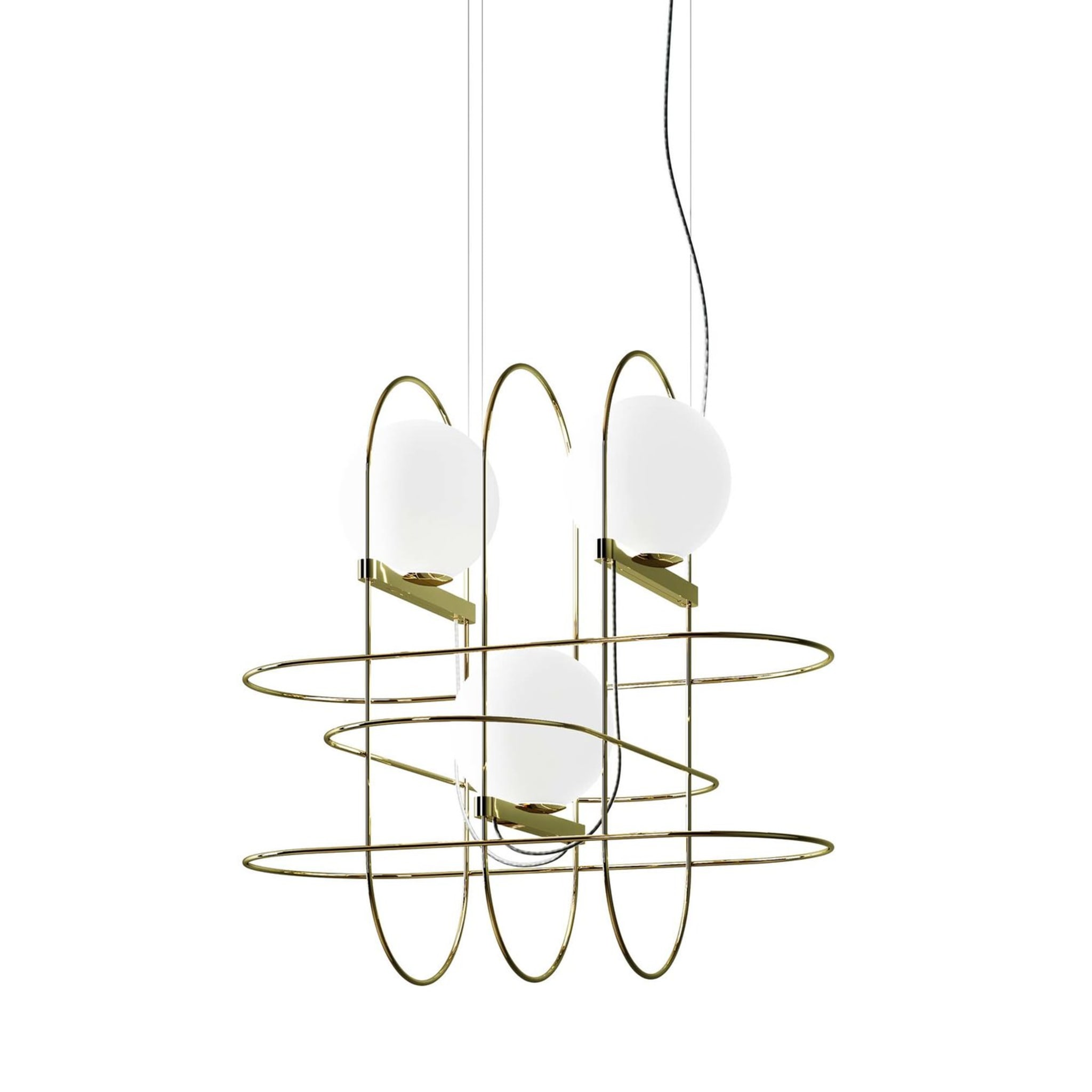Setareh Gold 3-Sphere Suspension Lamp by Francesco Librizzi - Vue principale