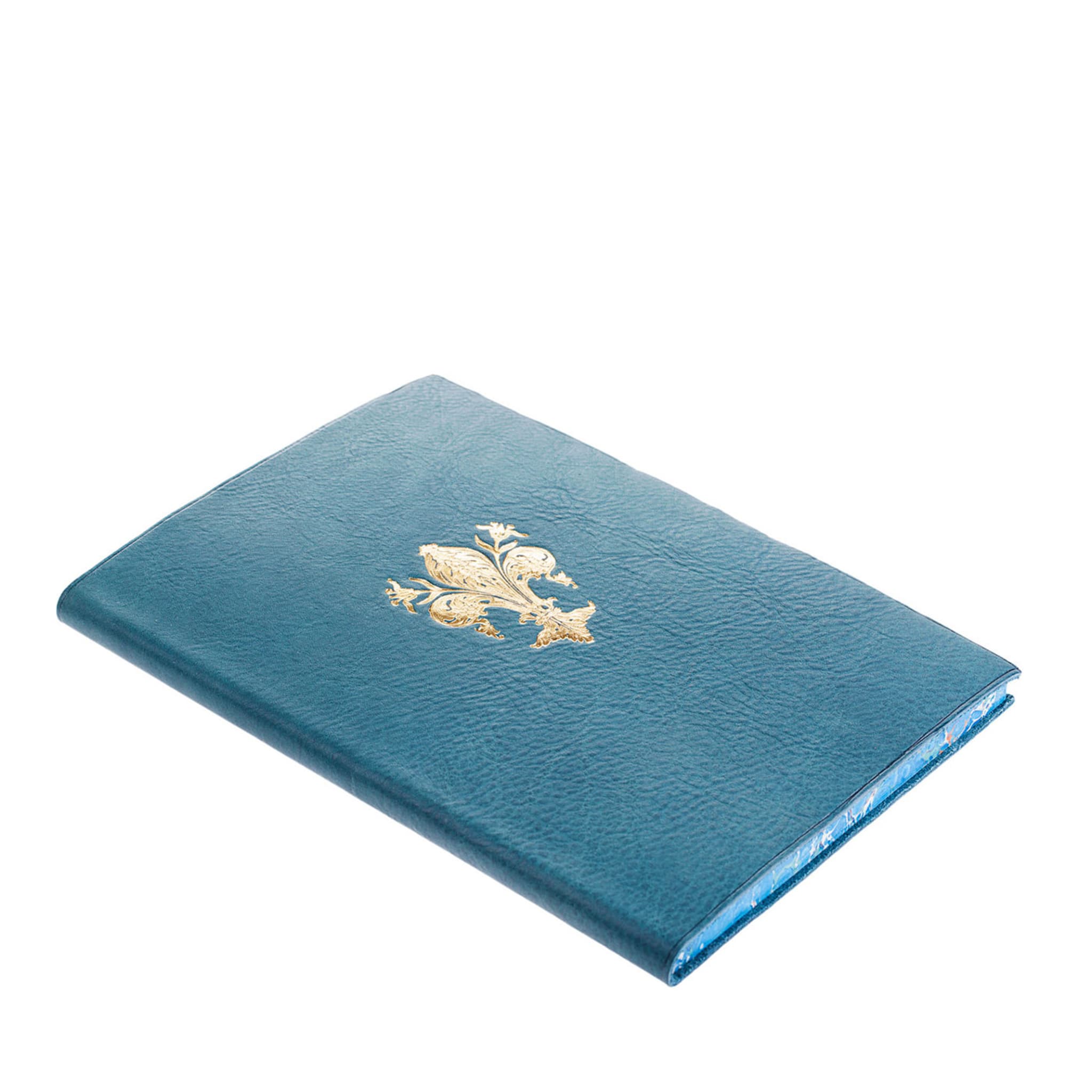 Gold Lily Blue Leather Notebook - Main view