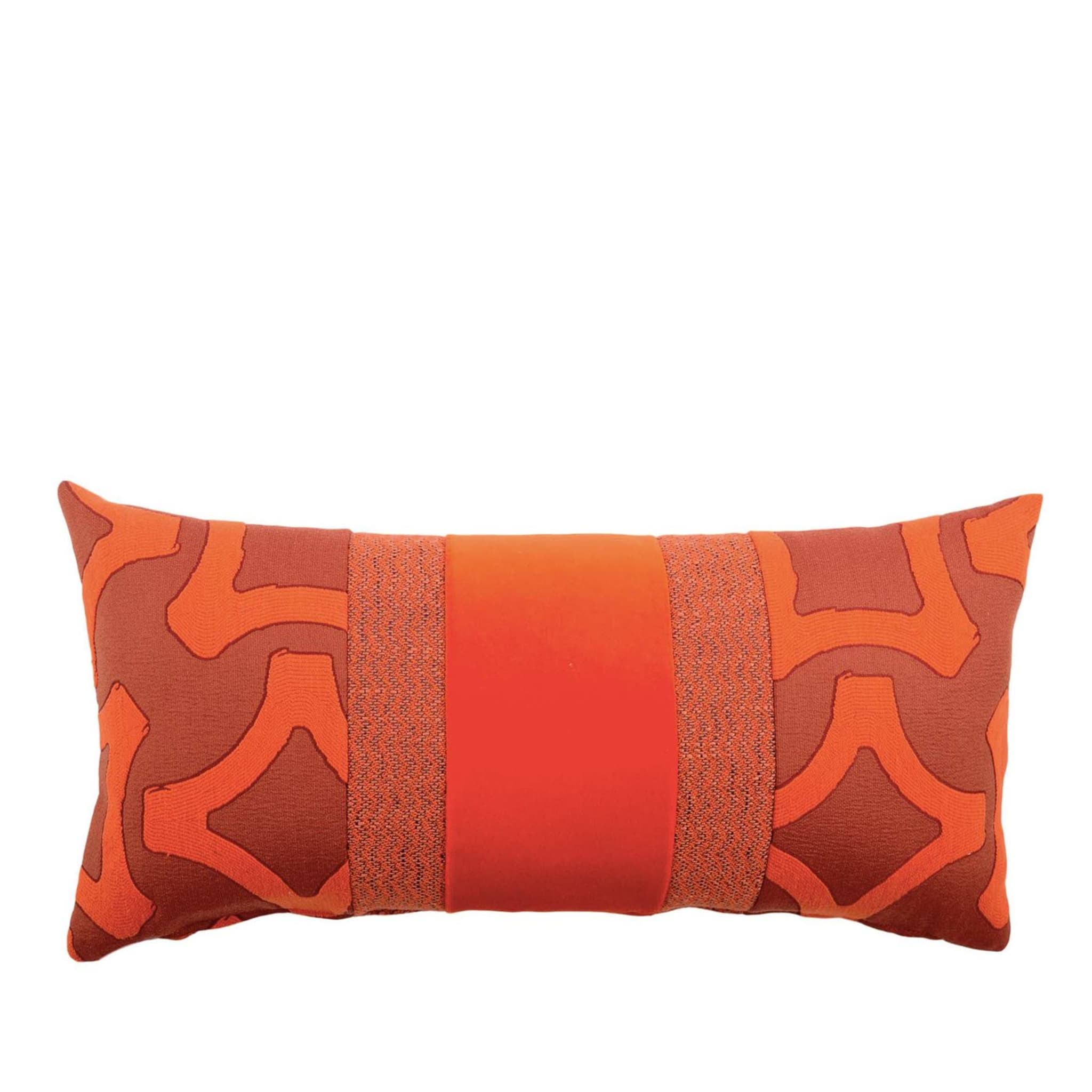 Rectangular Nastro Cushion in jacquard fabric and orange cotton velvet - Main view