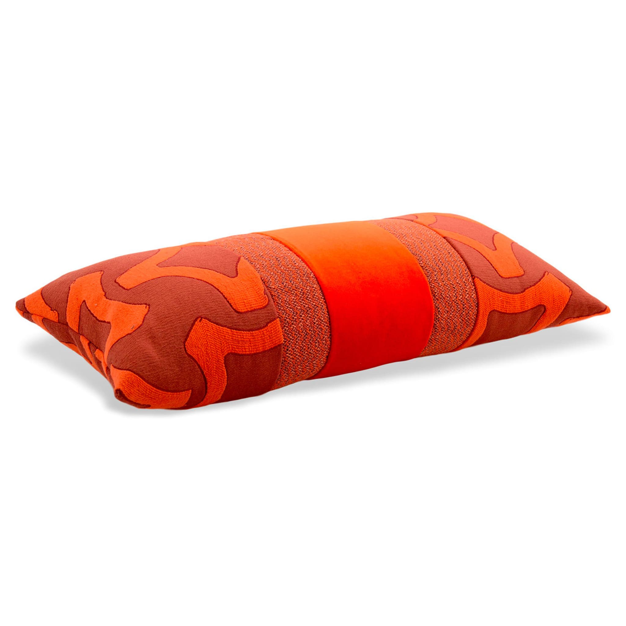 Rectangular Nastro Cushion in jacquard fabric and orange cotton velvet - Alternative view 1
